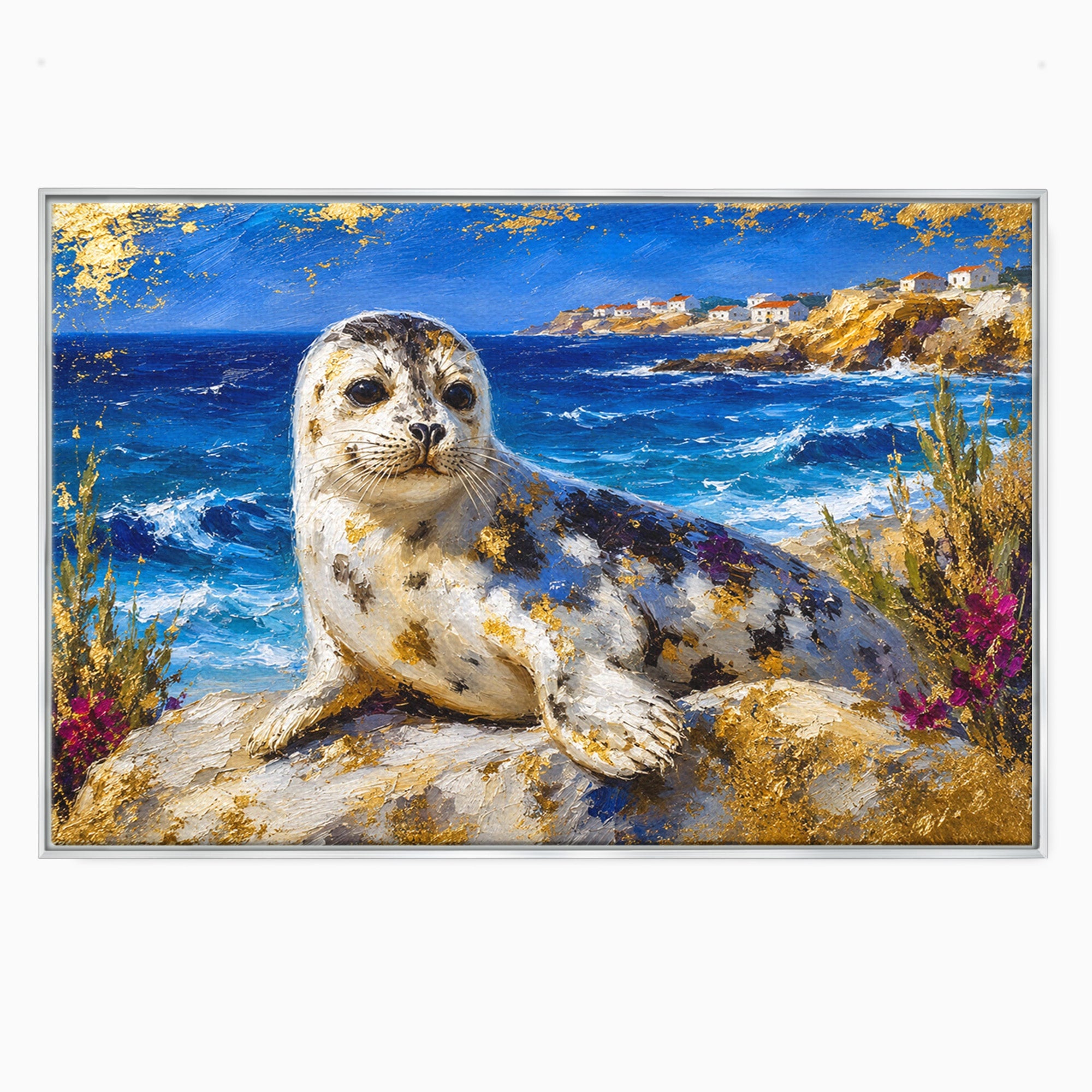 Tablou Canvas Premium LuxCanva® M1605, Foca Pe Tarm, Foca, Mare, Peisaj, Animale, Living, Culori Vibrante