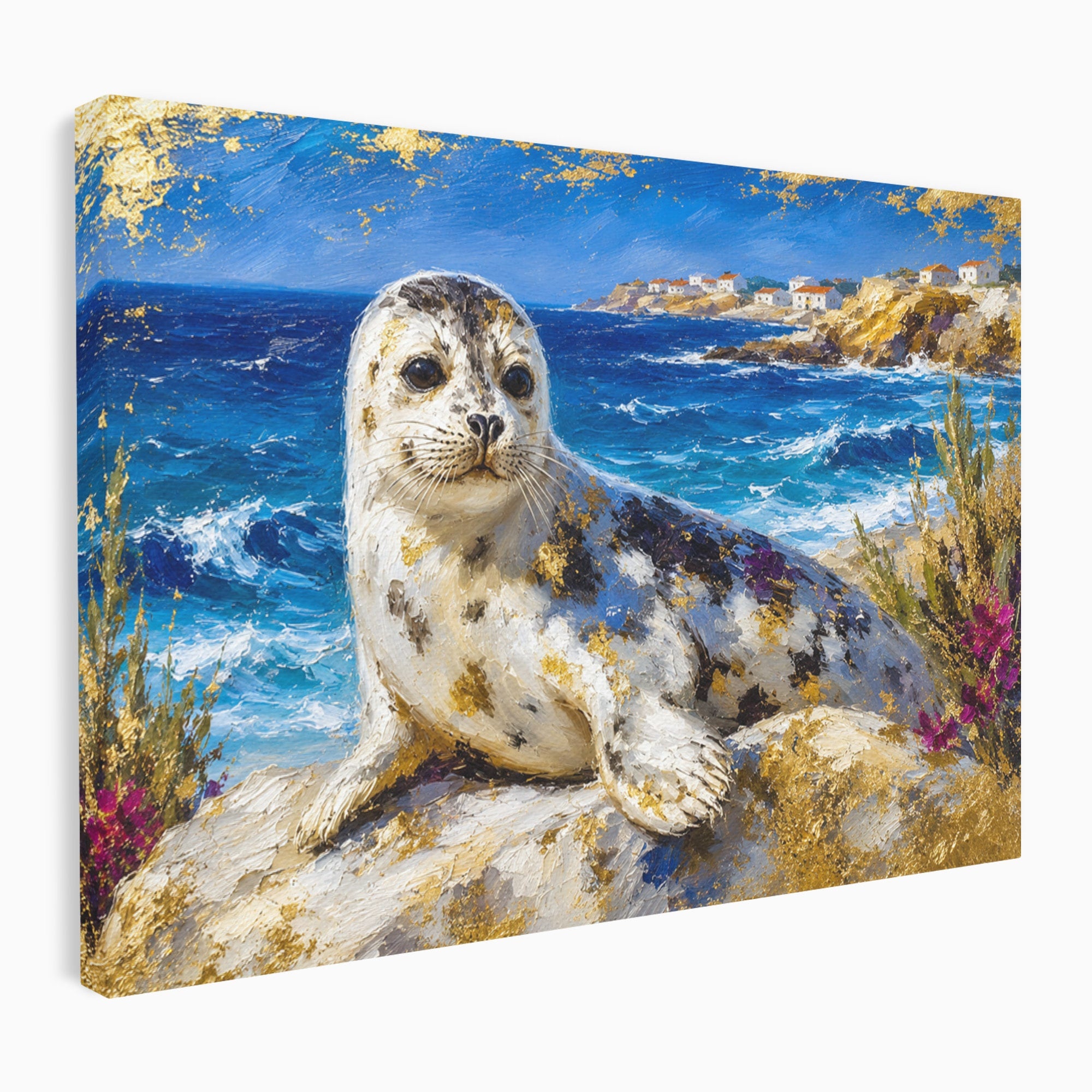 Tablou Canvas Premium LuxCanva® M1605, Foca Pe Tarm, Foca, Mare, Peisaj, Animale, Living, Culori Vibrante