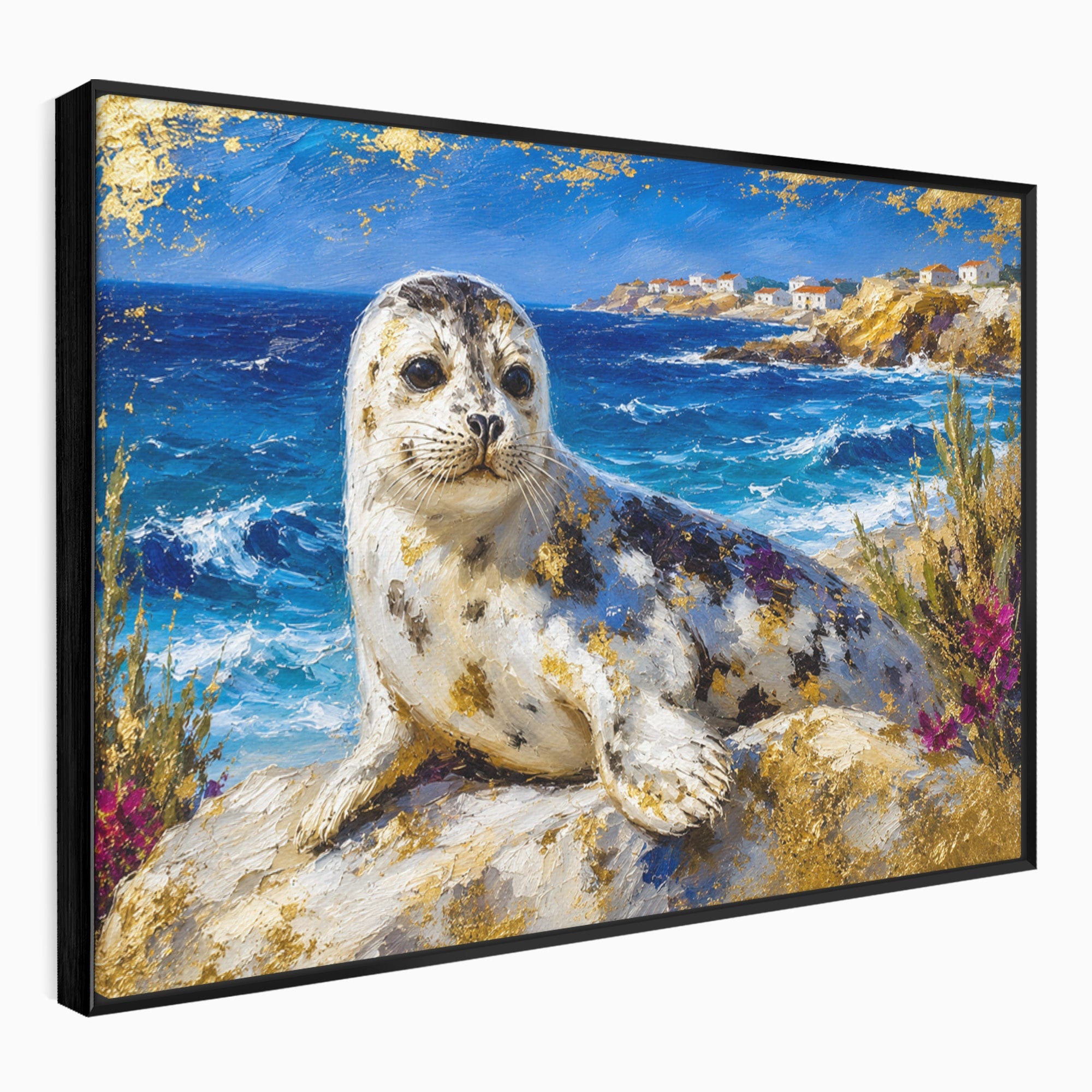 Tablou Canvas Premium LuxCanva® M1605, Foca Pe Tarm, Foca, Mare, Peisaj, Animale, Living, Culori Vibrante