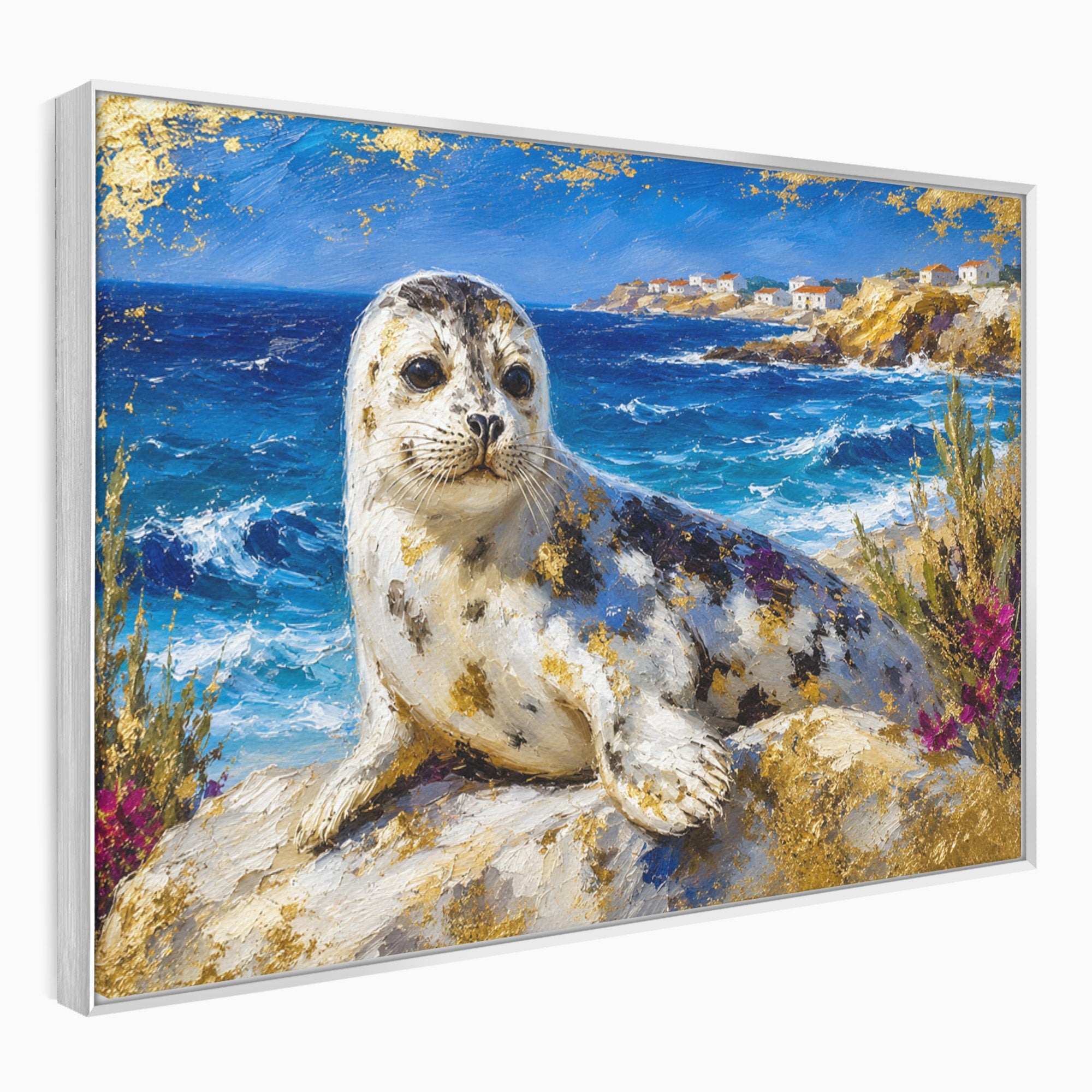 Tablou Canvas Premium LuxCanva® M1605, Foca Pe Tarm, Foca, Mare, Peisaj, Animale, Living, Culori Vibrante