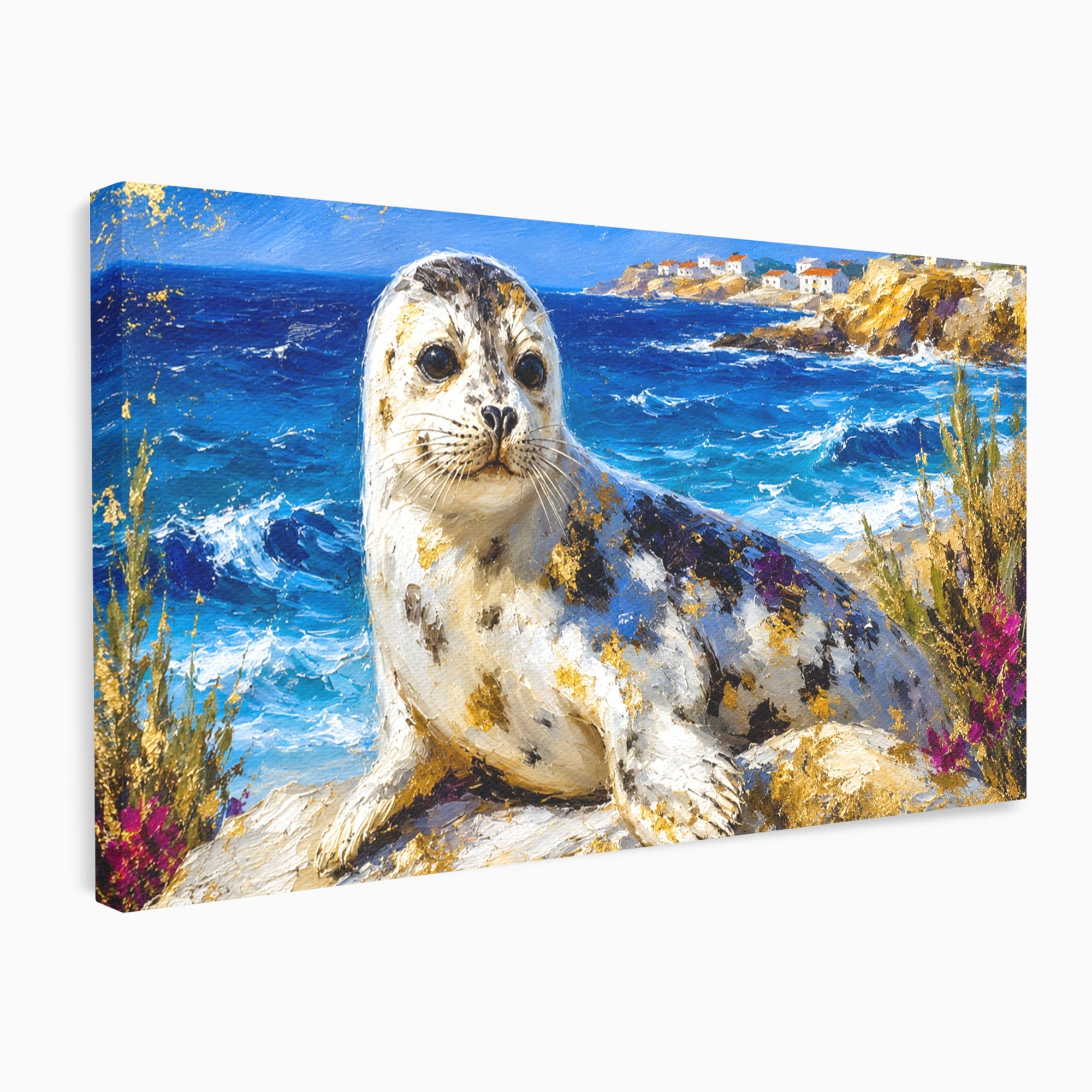 Tablou Canvas Premium LuxCanva® M1605, Foca Pe Tarm, Foca, Mare, Peisaj, Animale, Living, Culori Vibrante