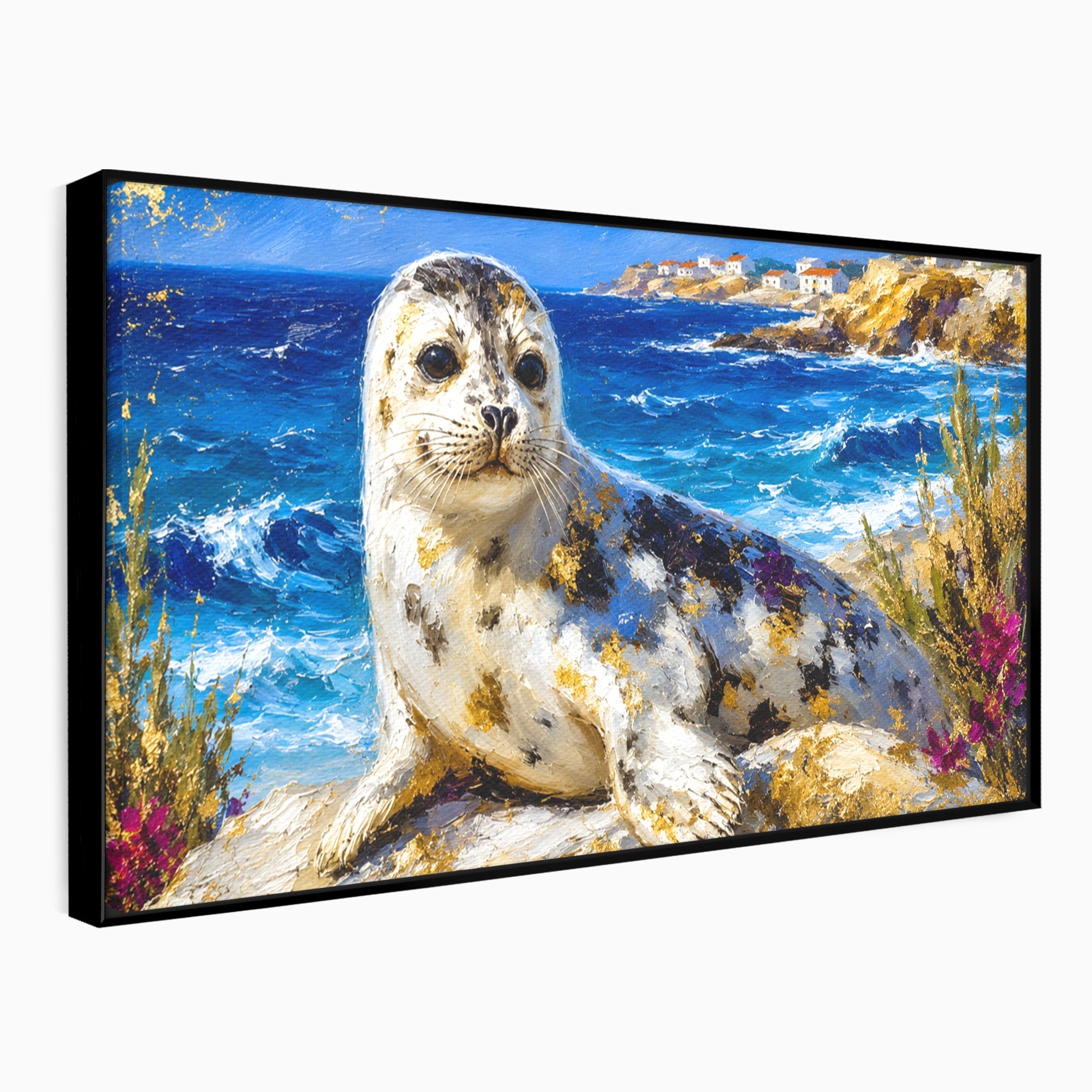 Tablou Canvas Premium LuxCanva® M1605, Foca Pe Tarm, Foca, Mare, Peisaj, Animale, Living, Culori Vibrante