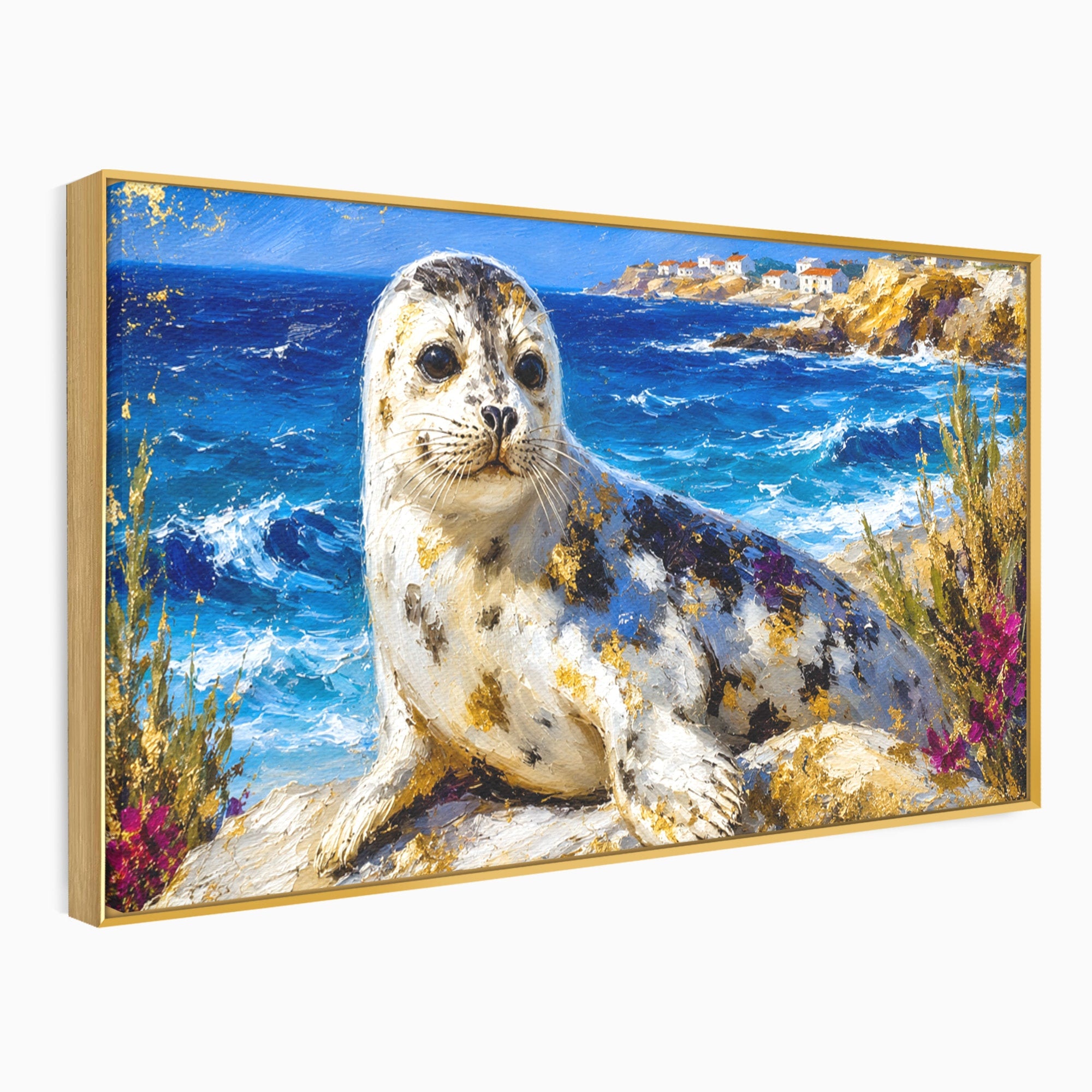 Tablou Canvas Premium LuxCanva® M1605, Foca Pe Tarm, Foca, Mare, Peisaj, Animale, Living, Culori Vibrante