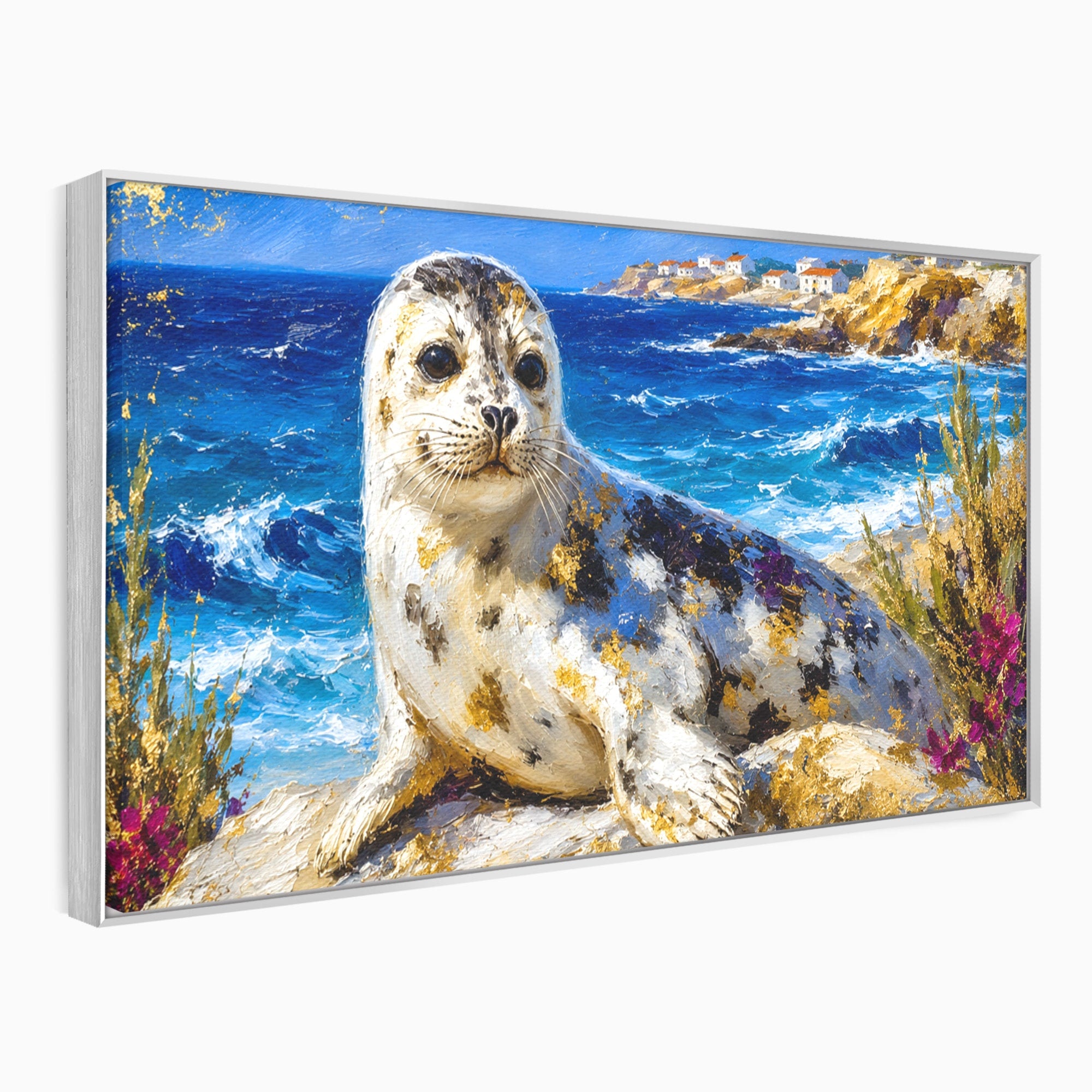 Tablou Canvas Premium LuxCanva® M1605, Foca Pe Tarm, Foca, Mare, Peisaj, Animale, Living, Culori Vibrante