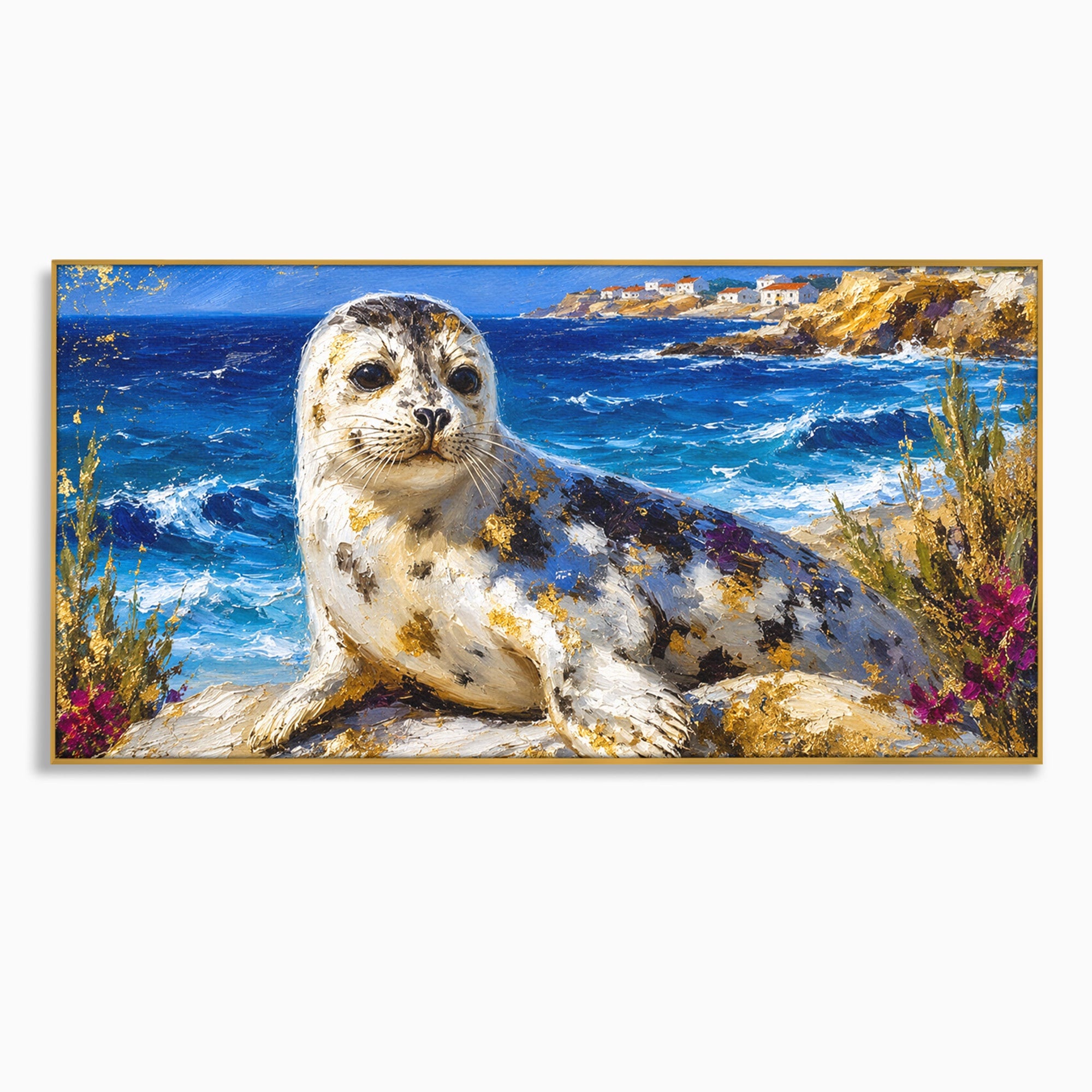 Tablou Canvas Premium LuxCanva® M1605, Foca Pe Tarm, Foca, Mare, Peisaj, Animale, Living, Culori Vibrante