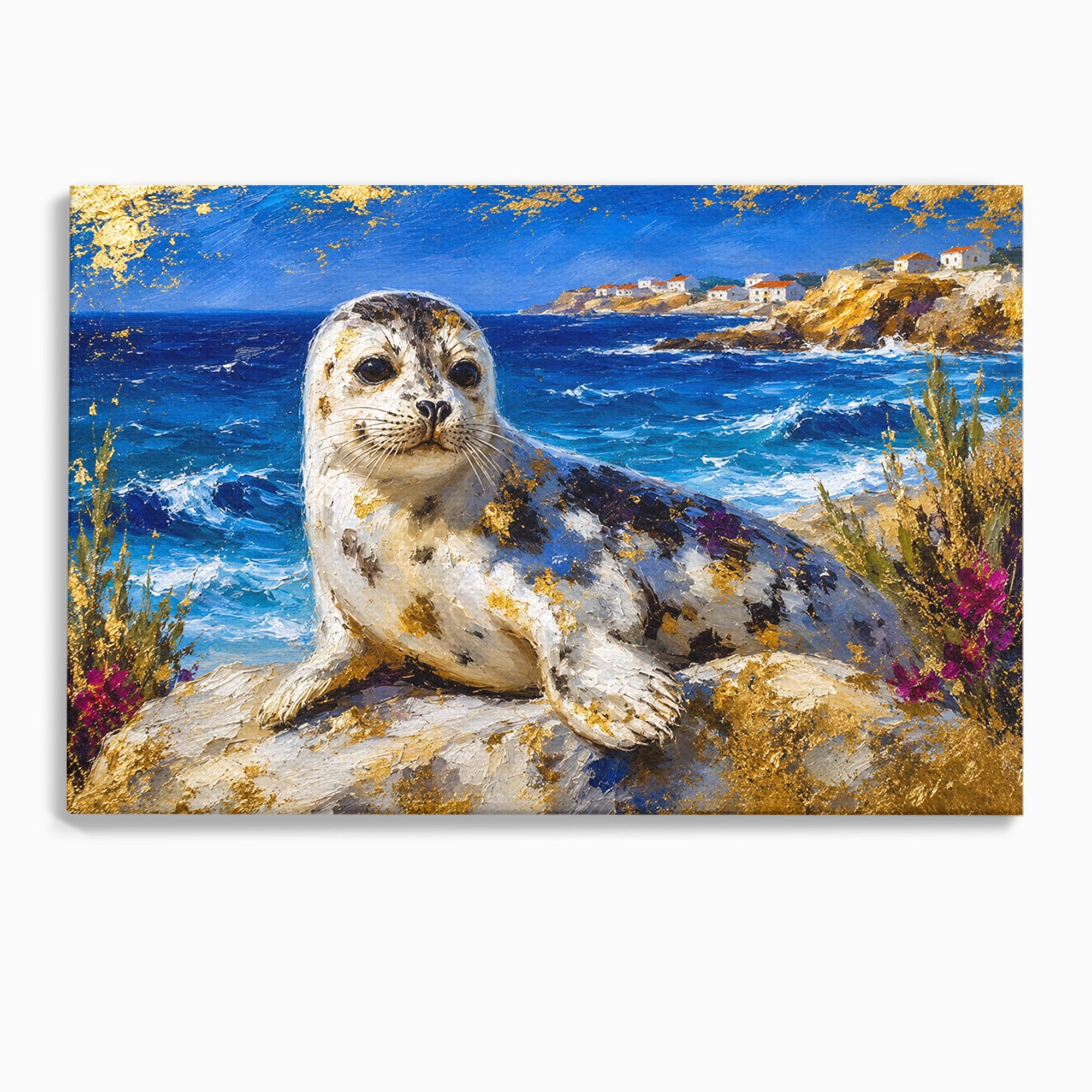 Tablou Canvas Premium LuxCanva® M1605, Foca Pe Tarm, Foca, Mare, Peisaj, Animale, Living, Culori Vibrante