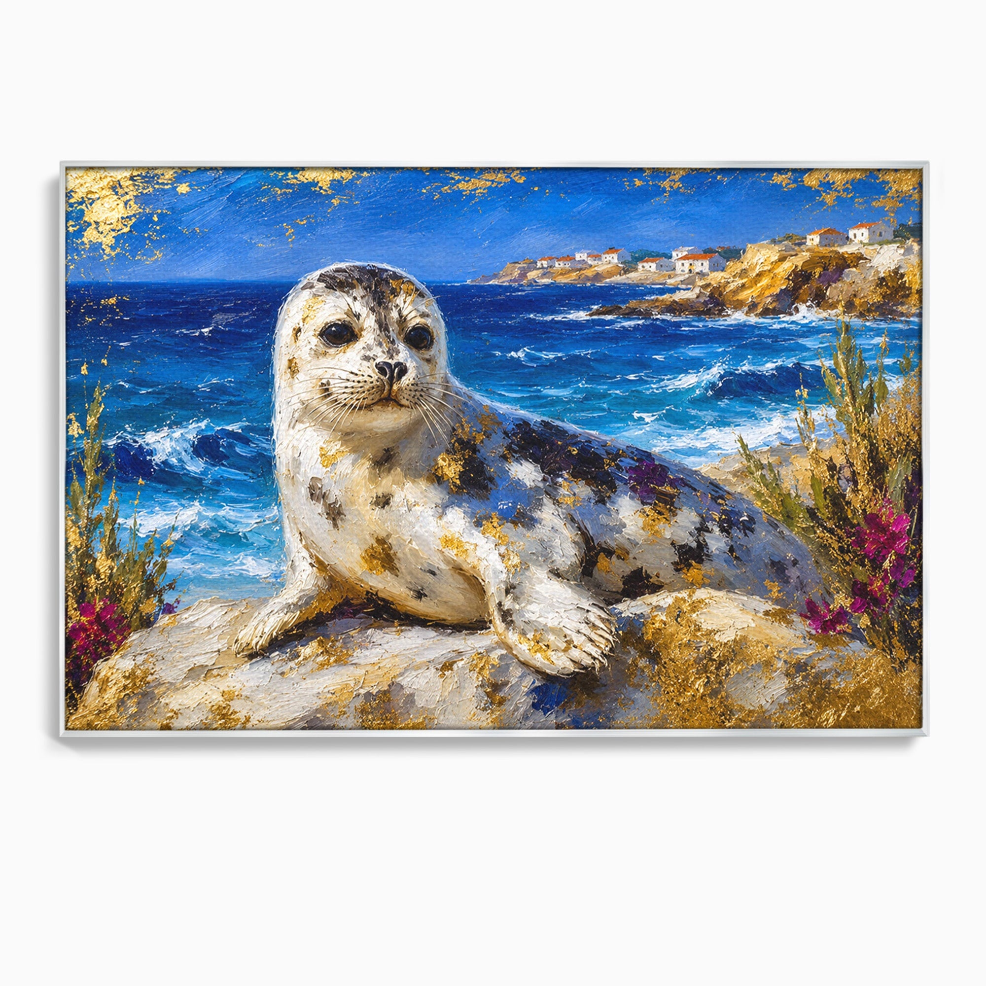 Tablou Canvas Premium LuxCanva® M1605, Foca Pe Tarm, Foca, Mare, Peisaj, Animale, Living, Culori Vibrante