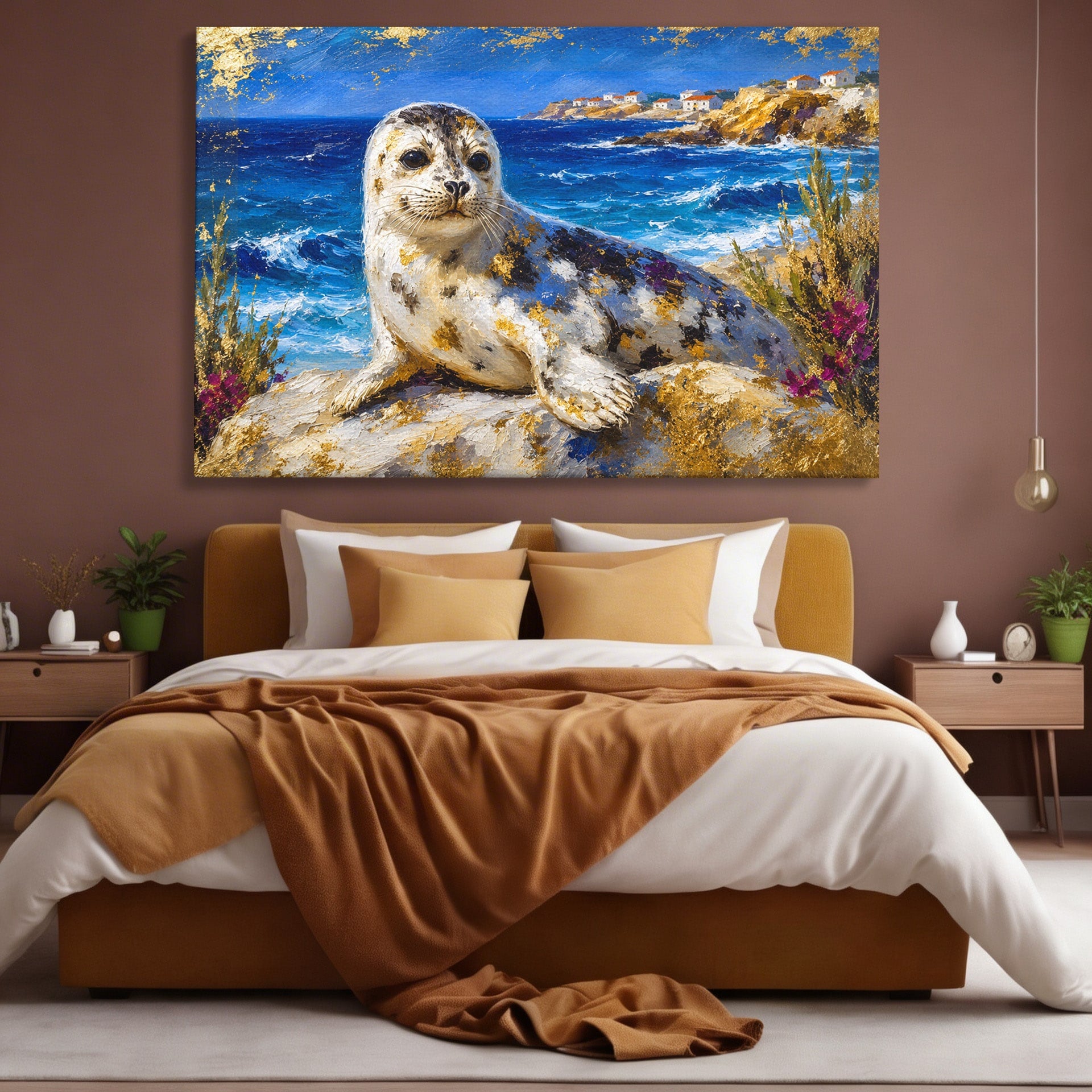 Tablou Canvas Premium LuxCanva® M1605, Foca Pe Tarm, Foca, Mare, Peisaj, Animale, Living, Culori Vibrante