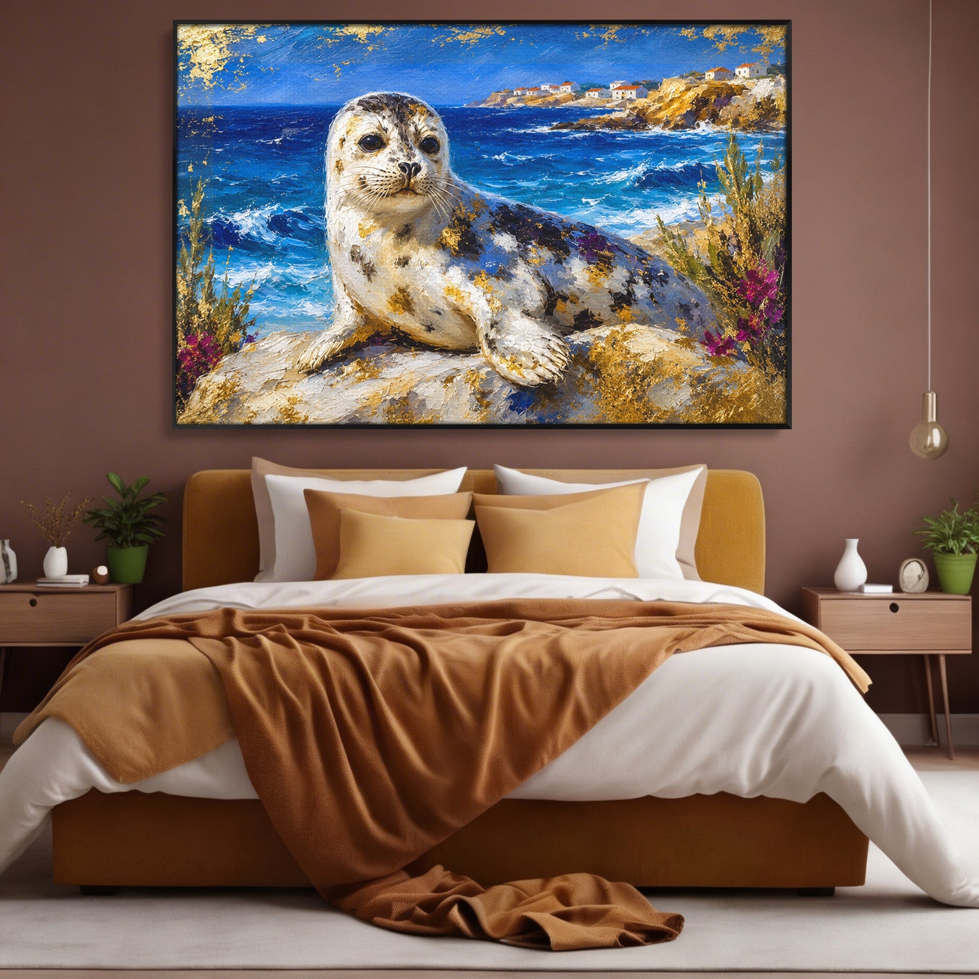 Tablou Canvas Premium LuxCanva® M1605, Foca Pe Tarm, Foca, Mare, Peisaj, Animale, Living, Culori Vibrante