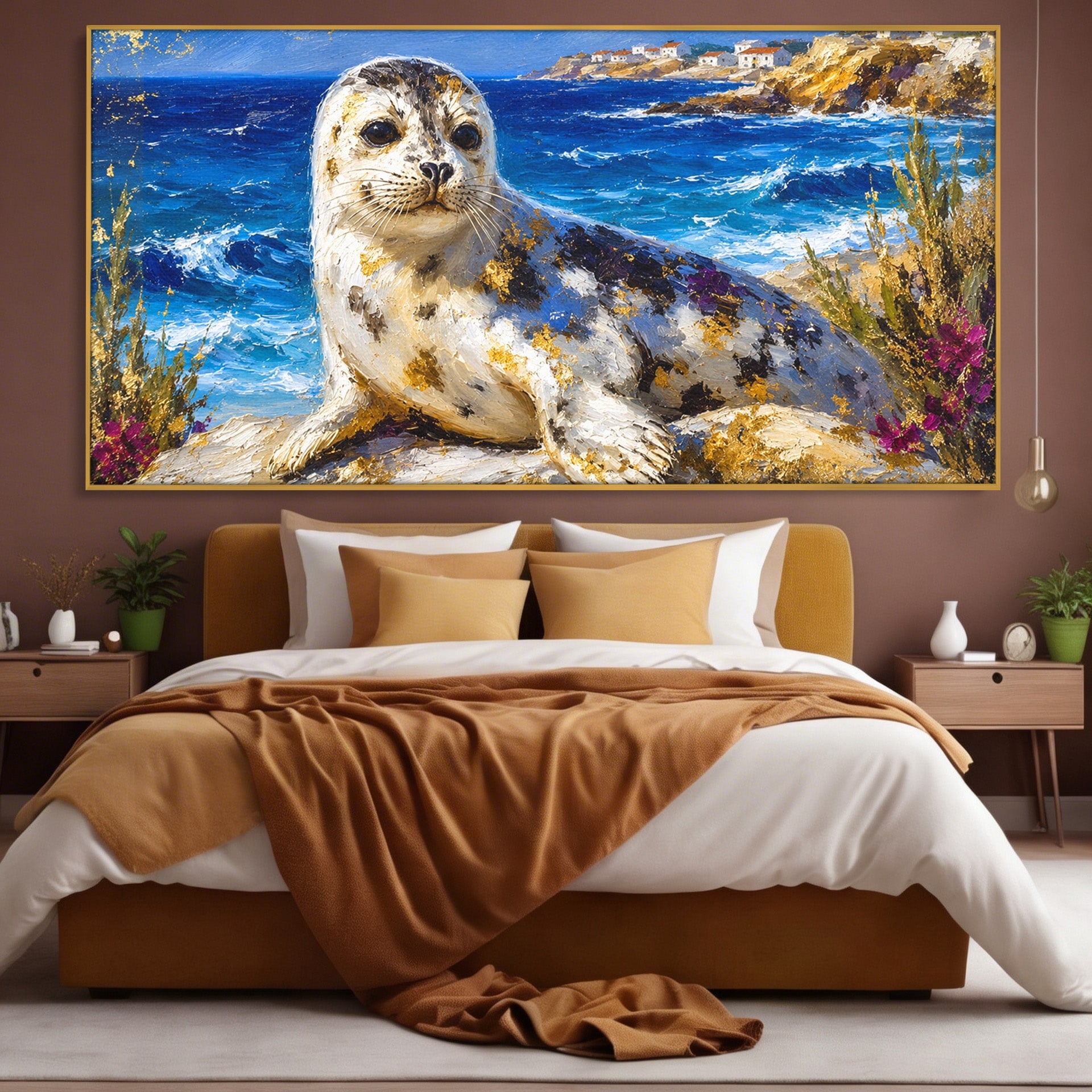 Tablou Canvas Premium LuxCanva® M1605, Foca Pe Tarm, Foca, Mare, Peisaj, Animale, Living, Culori Vibrante