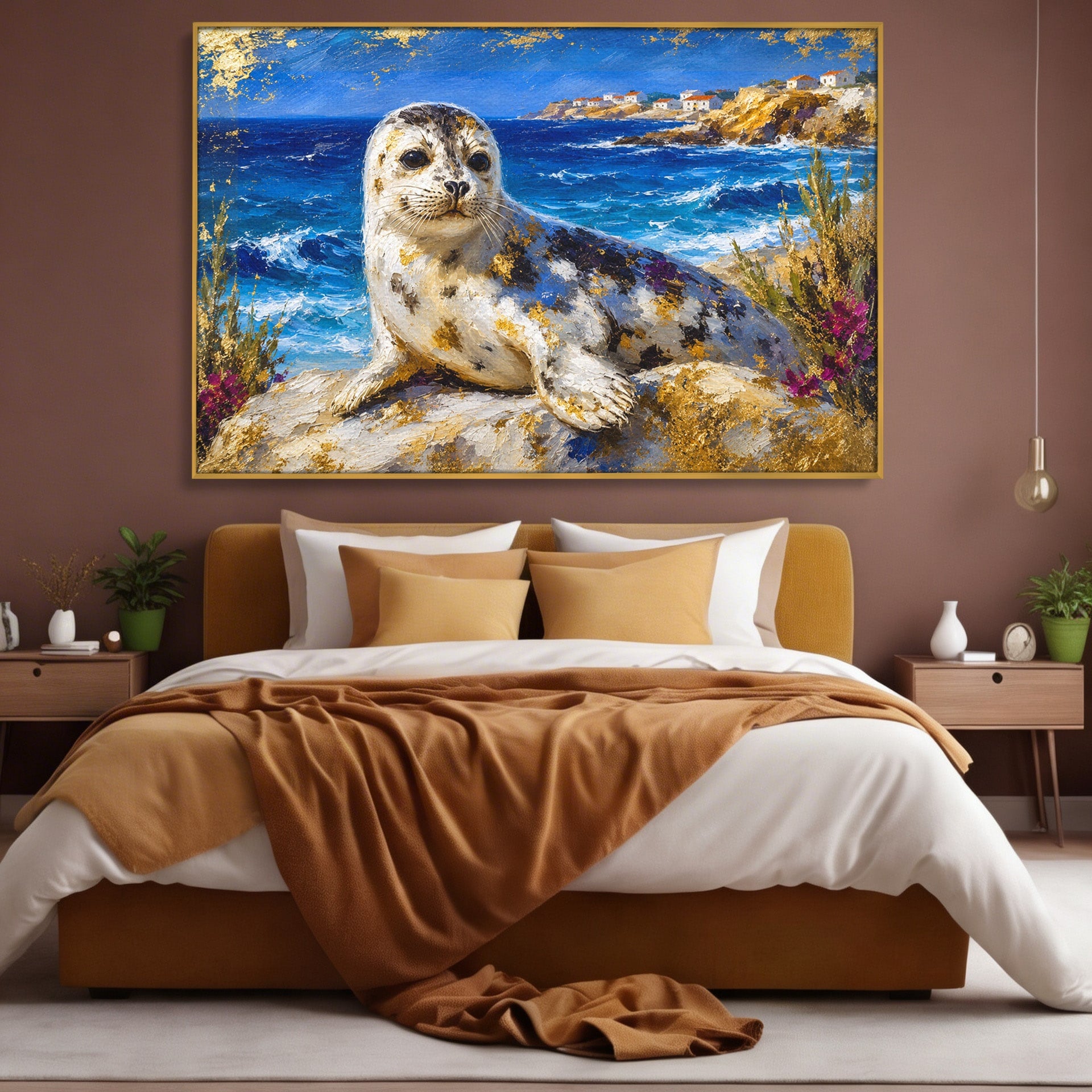 Tablou Canvas Premium LuxCanva® M1605, Foca Pe Tarm, Foca, Mare, Peisaj, Animale, Living, Culori Vibrante
