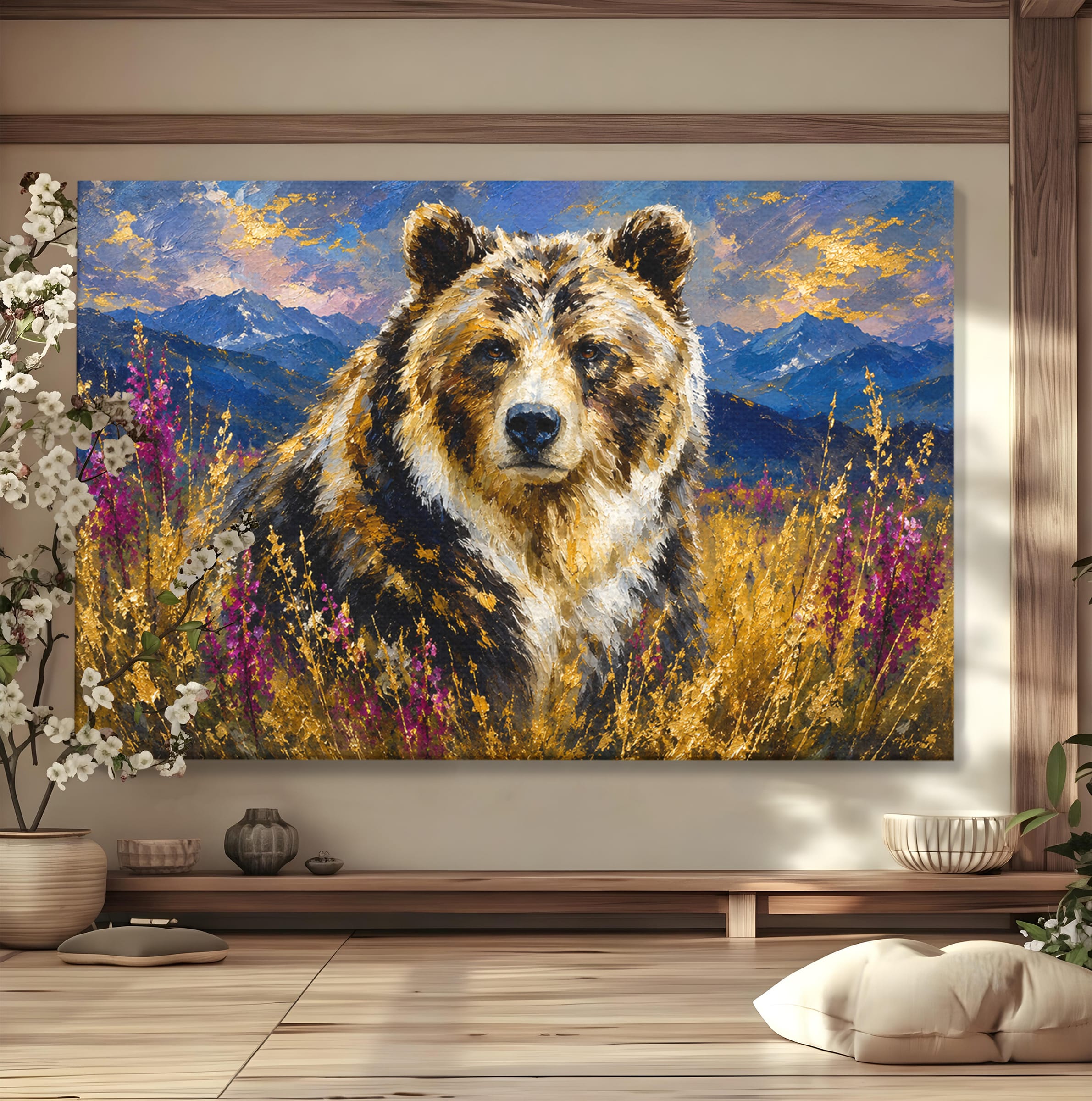 Tablou Canvas Premium LuxCanva® M1606, Ursul Din Munti, Urs, Munti, Natura, Salbaticie, Living, Culori Vibrante