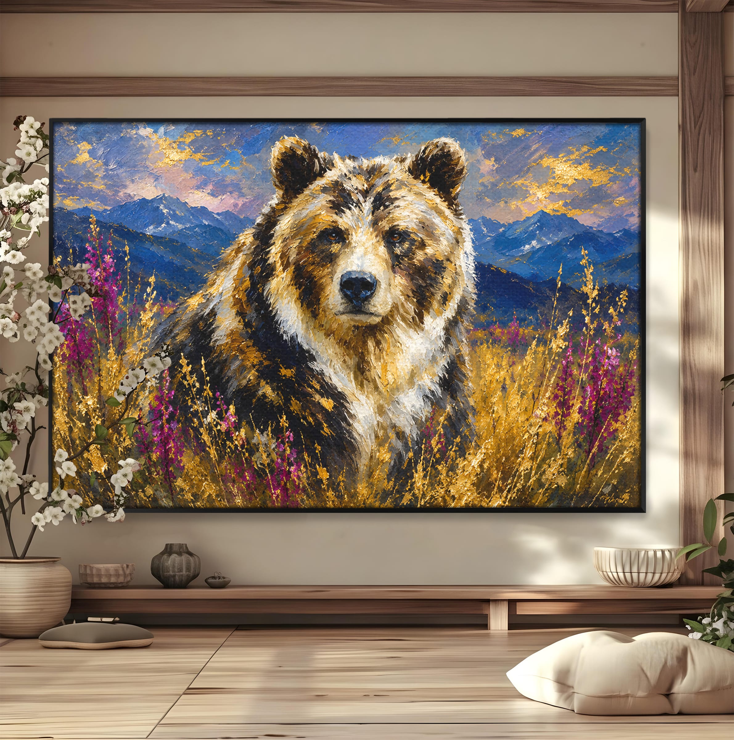 Tablou Canvas Premium LuxCanva® M1606, Ursul Din Munti, Urs, Munti, Natura, Salbaticie, Living, Culori Vibrante