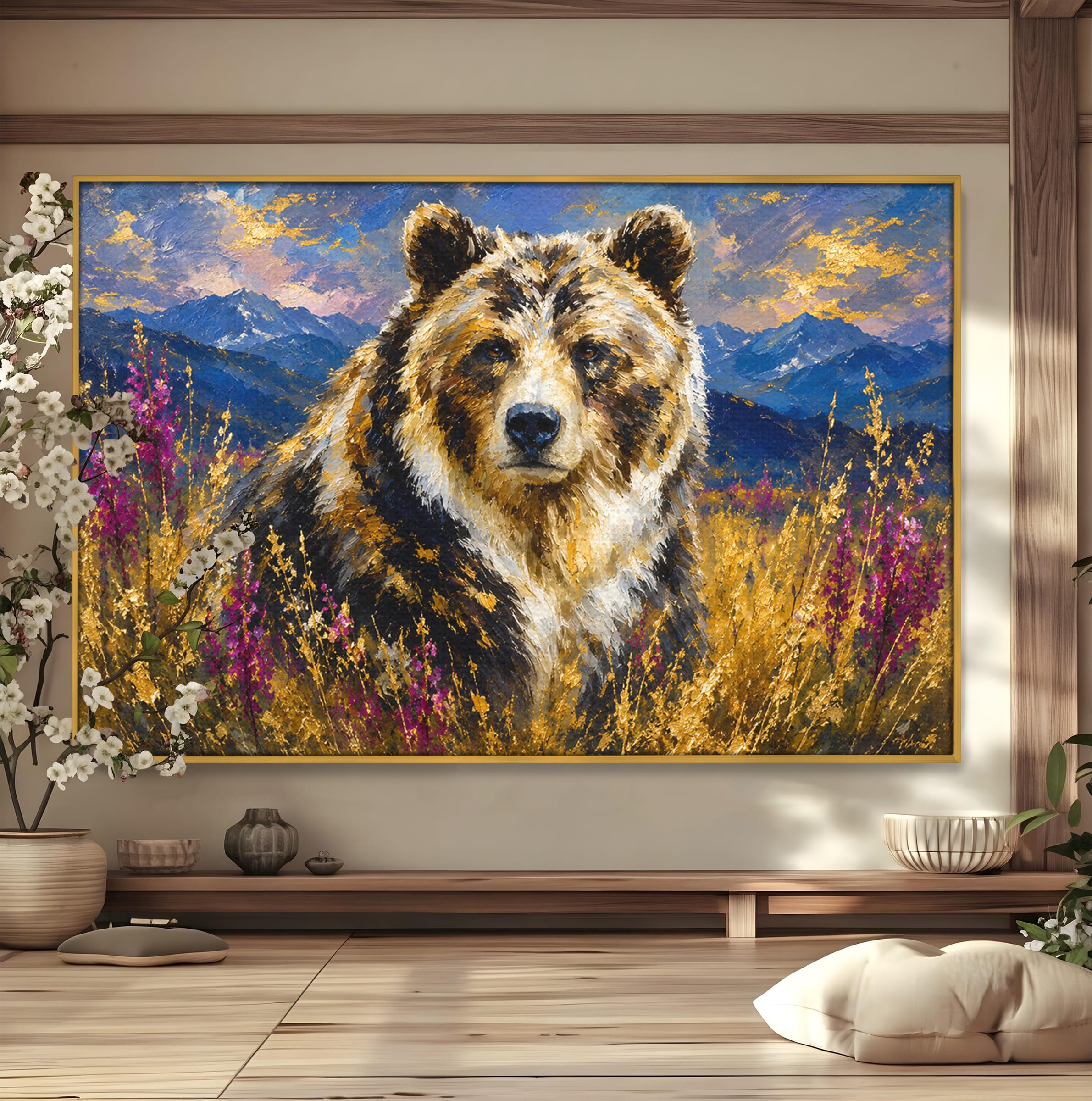 Tablou Canvas Premium LuxCanva® M1606, Ursul Din Munti, Urs, Munti, Natura, Salbaticie, Living, Culori Vibrante