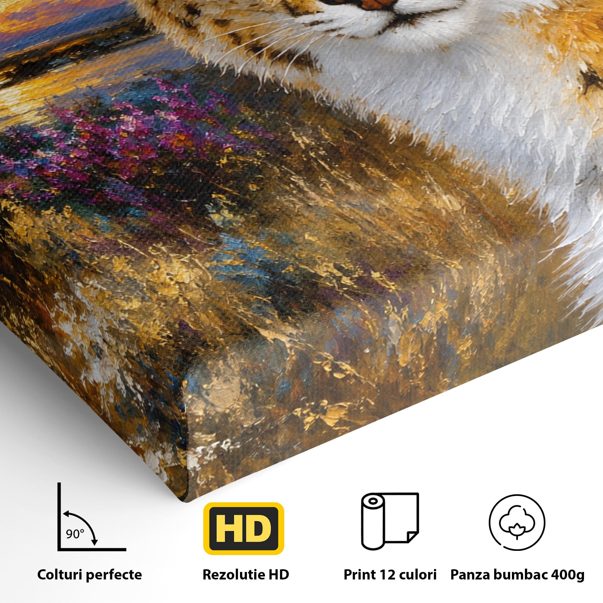 Tablou Canvas Premium LuxCanva® M1607, Serval In Peisaj De Apus, Serval, Apus, Natura, Wildlife, Living, Culori Vibrante