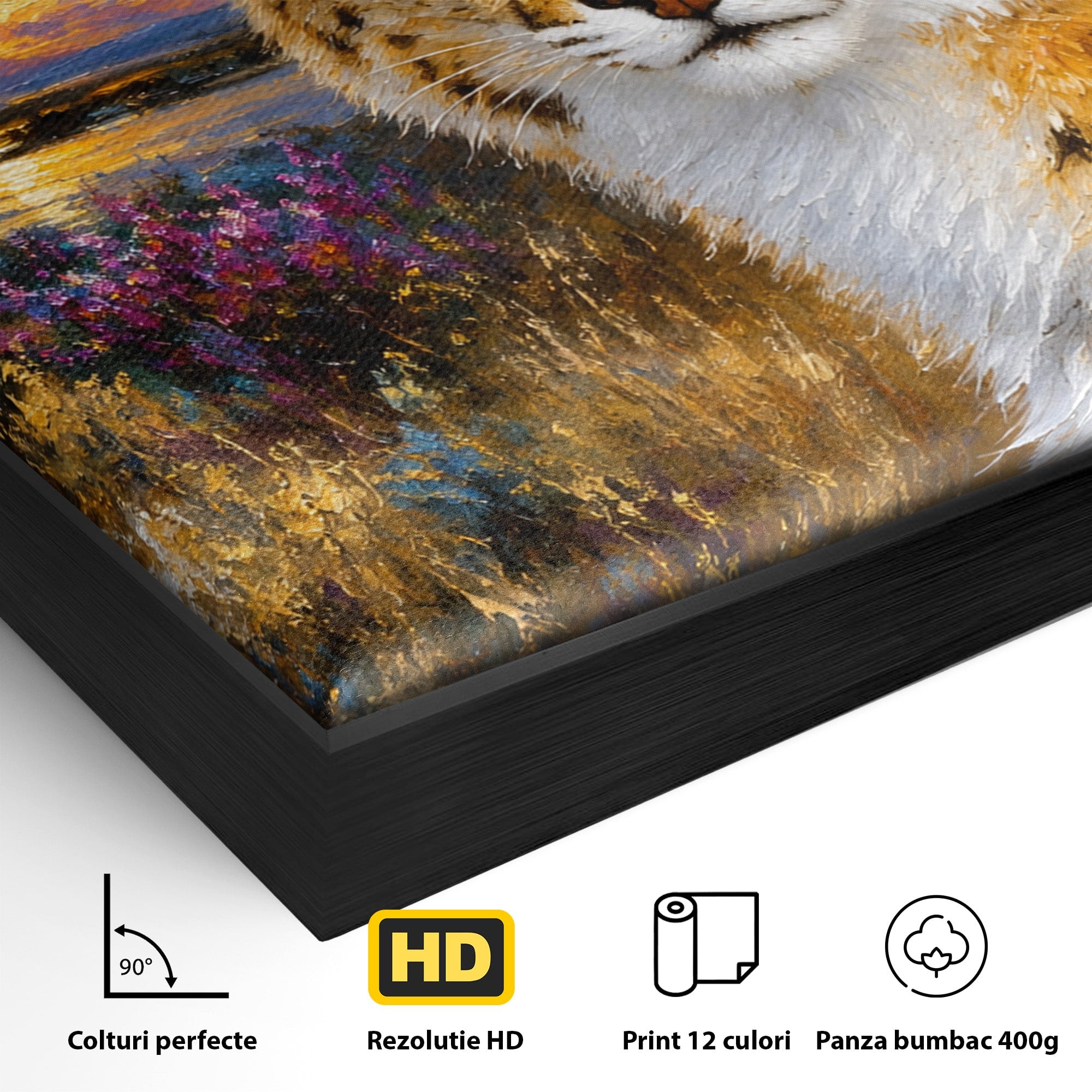 Tablou Canvas Premium LuxCanva® M1607, Serval In Peisaj De Apus, Serval, Apus, Natura, Wildlife, Living, Culori Vibrante