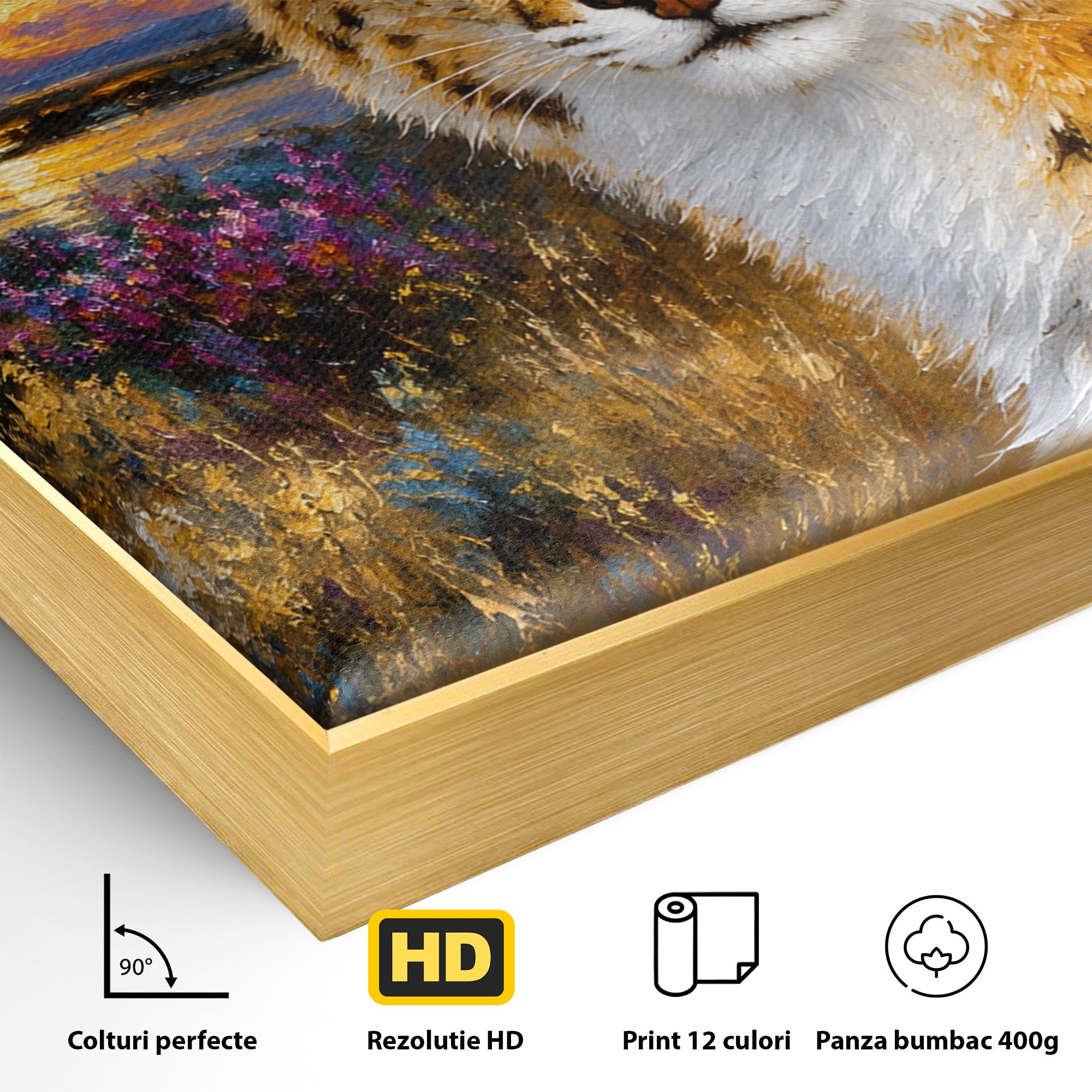 Tablou Canvas Premium LuxCanva® M1607, Serval In Peisaj De Apus, Serval, Apus, Natura, Wildlife, Living, Culori Vibrante