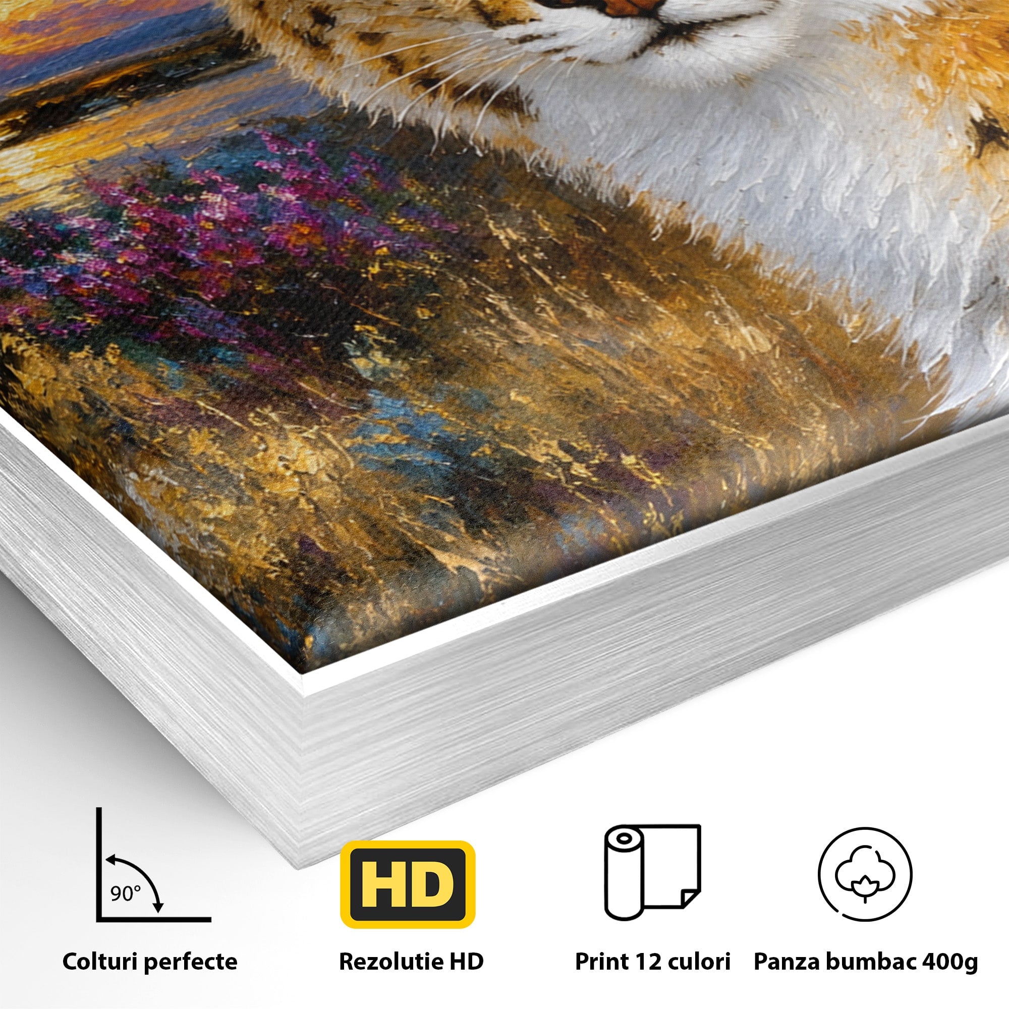 Tablou Canvas Premium LuxCanva® M1607, Serval In Peisaj De Apus, Serval, Apus, Natura, Wildlife, Living, Culori Vibrante