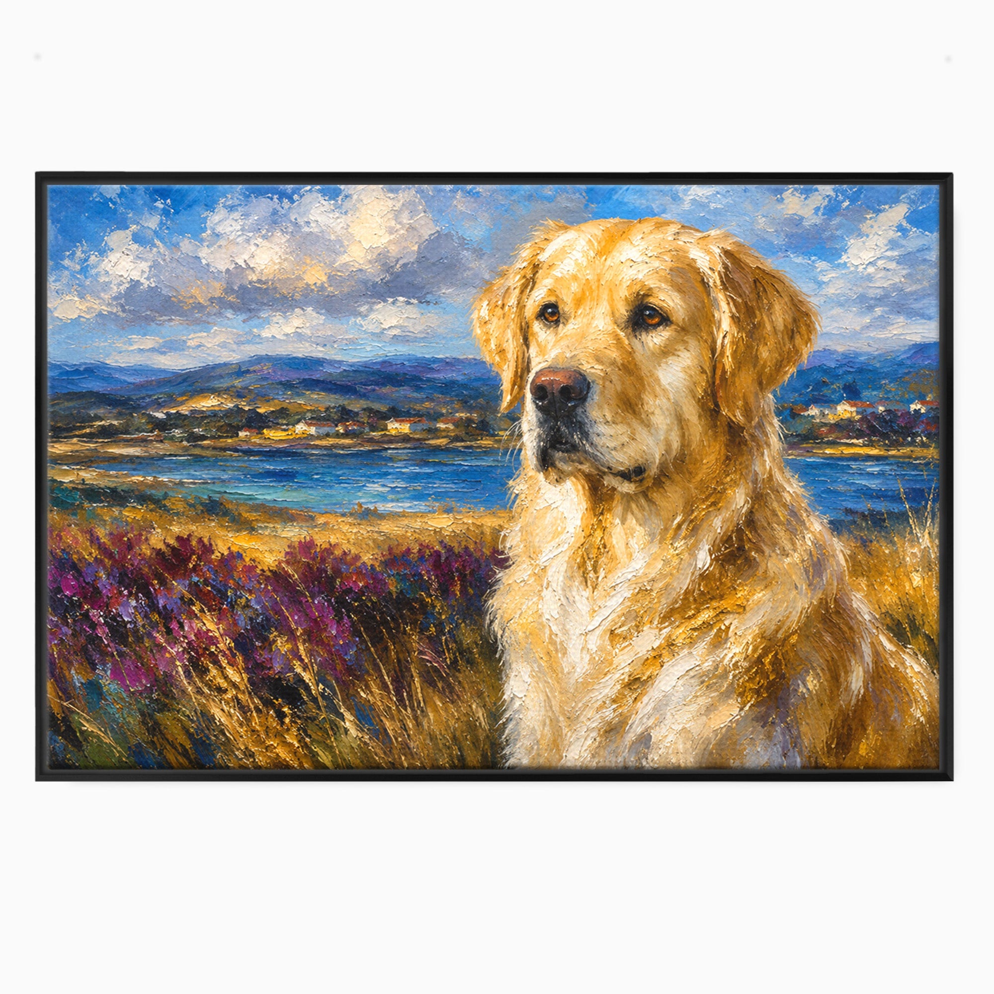 Tablou Canvas Premium LuxCanva® M1609, Golden Retriever in Peisaj, Golden Retriever, Peisaj, Caine, Natura, Living, Dormitor, Culori Vibrante