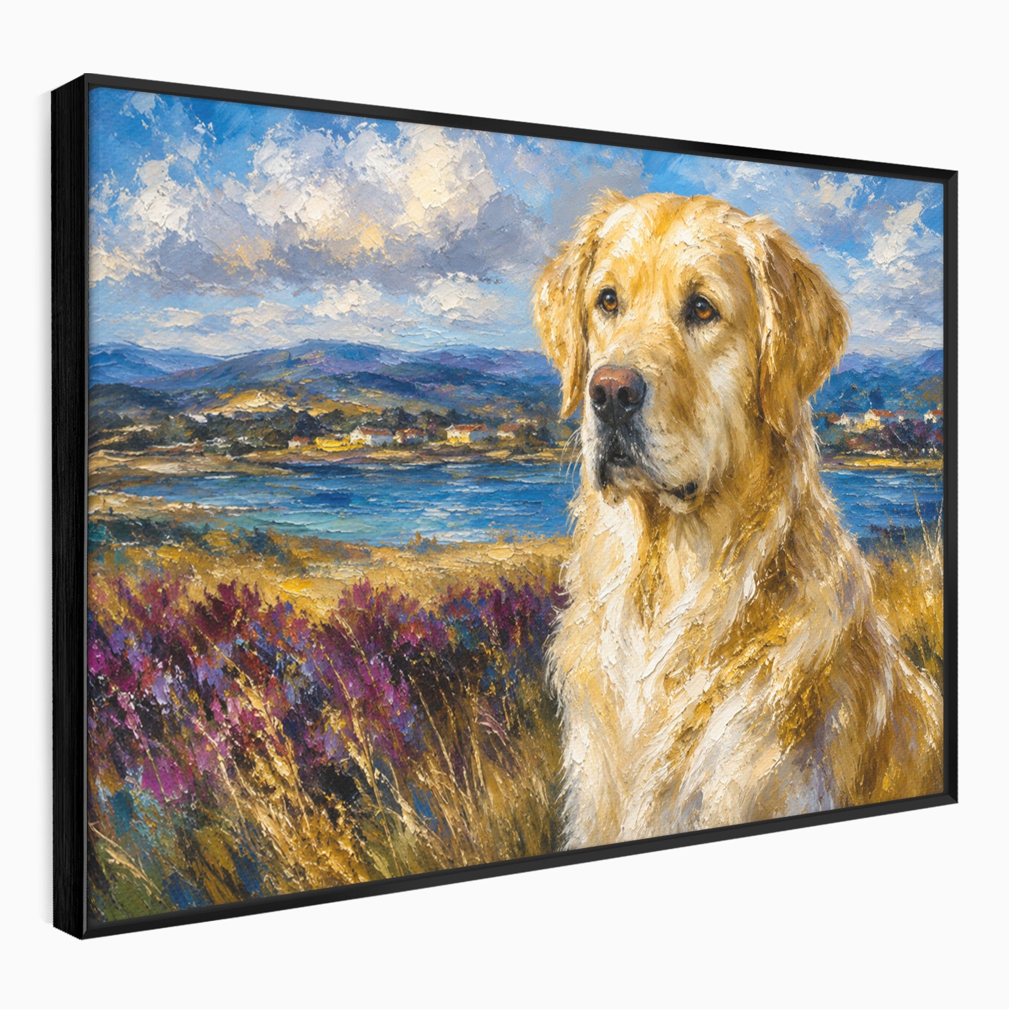 Tablou Canvas Premium LuxCanva® M1609, Golden Retriever in Peisaj, Golden Retriever, Peisaj, Caine, Natura, Living, Dormitor, Culori Vibrante