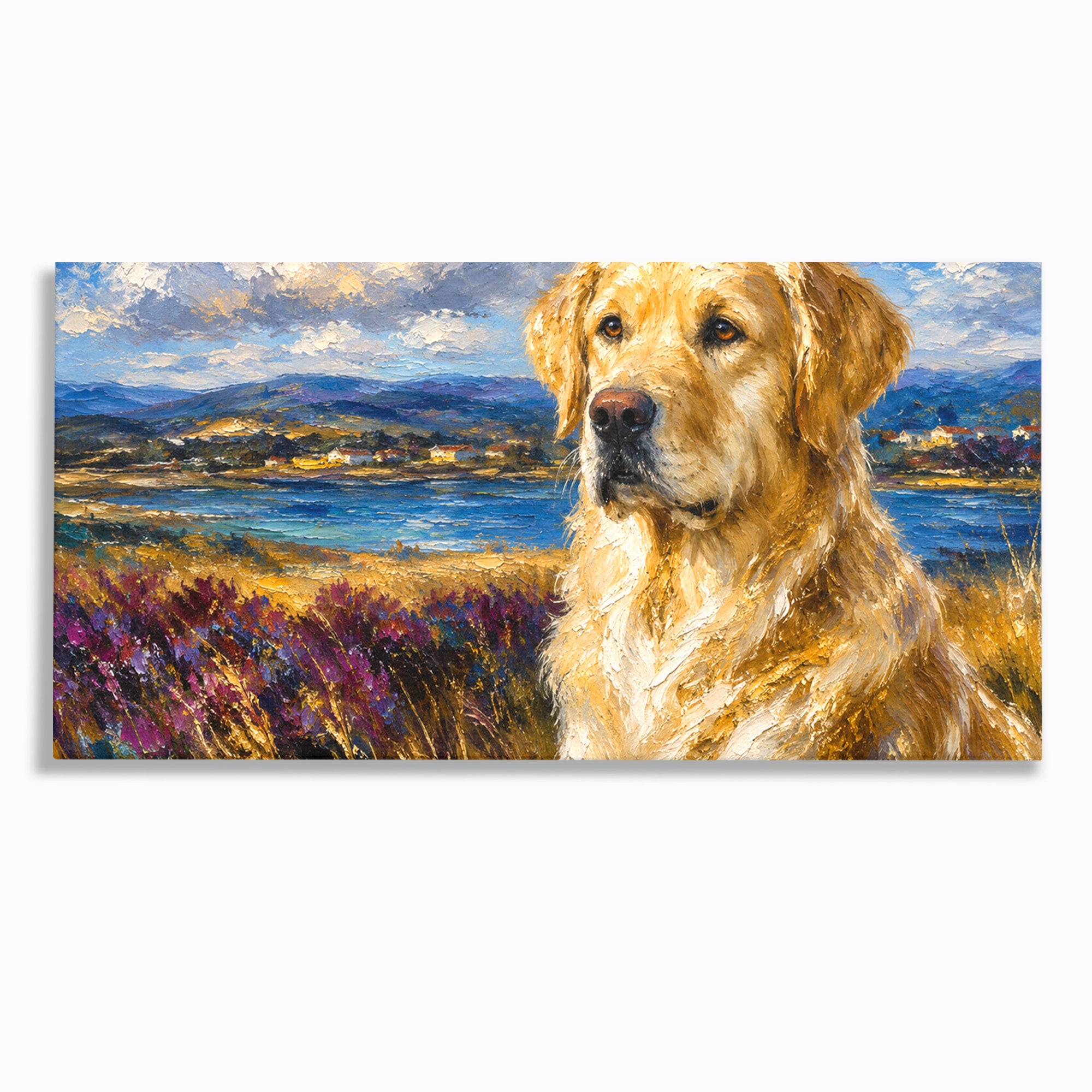 Tablou Canvas Premium LuxCanva® M1609, Golden Retriever in Peisaj, Golden Retriever, Peisaj, Caine, Natura, Living, Dormitor, Culori Vibrante