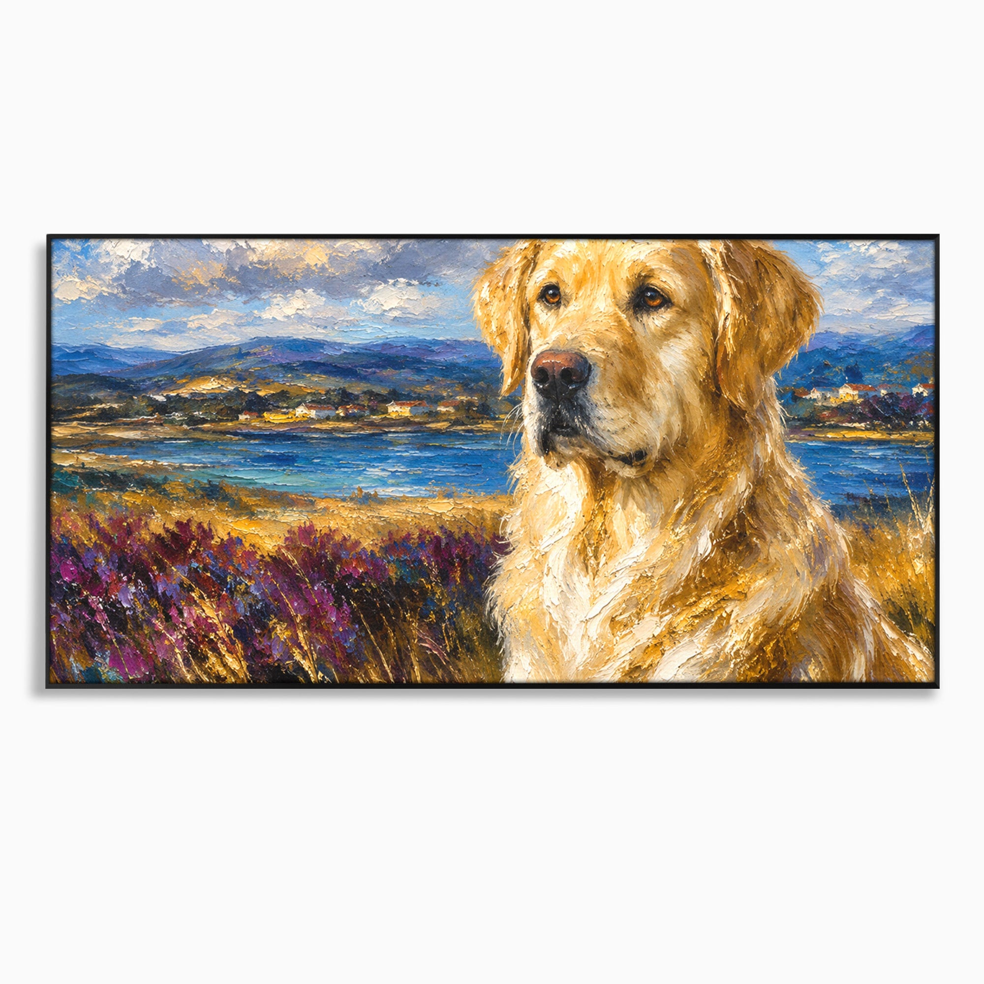 Tablou Canvas Premium LuxCanva® M1609, Golden Retriever in Peisaj, Golden Retriever, Peisaj, Caine, Natura, Living, Dormitor, Culori Vibrante