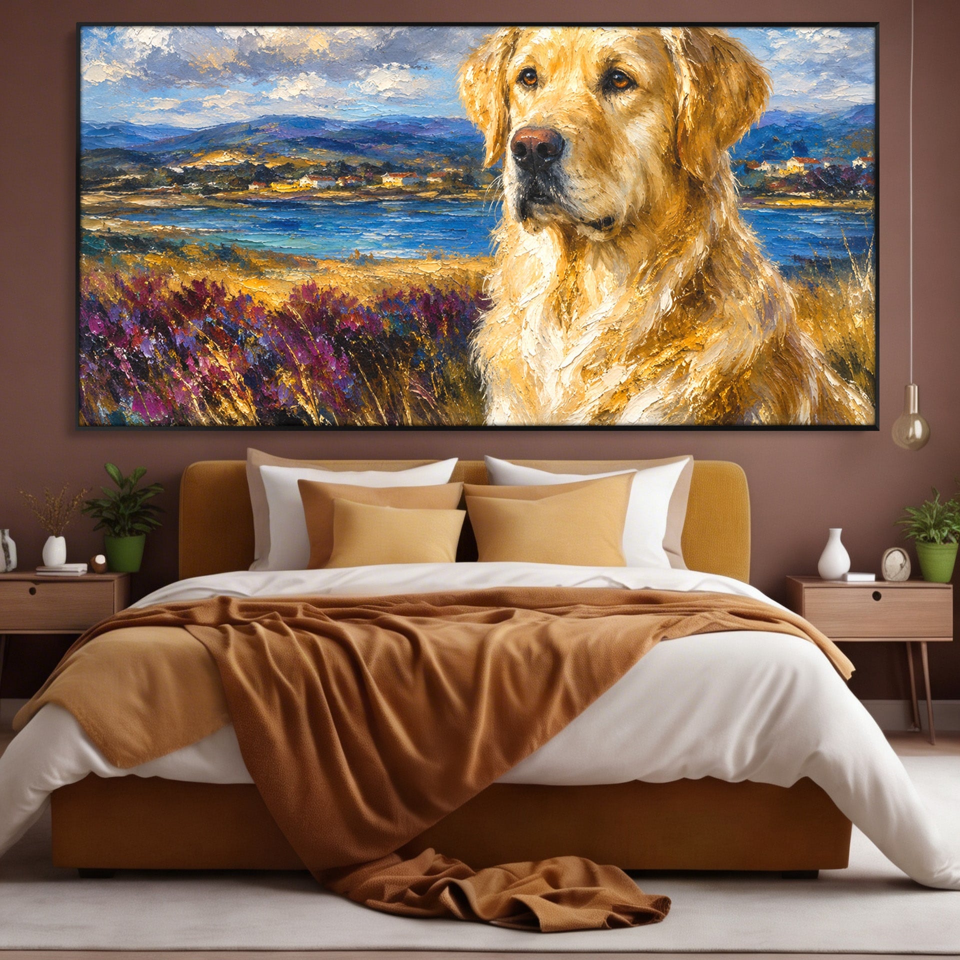 Tablou Canvas Premium LuxCanva® M1609, Golden Retriever in Peisaj, Golden Retriever, Peisaj, Caine, Natura, Living, Dormitor, Culori Vibrante