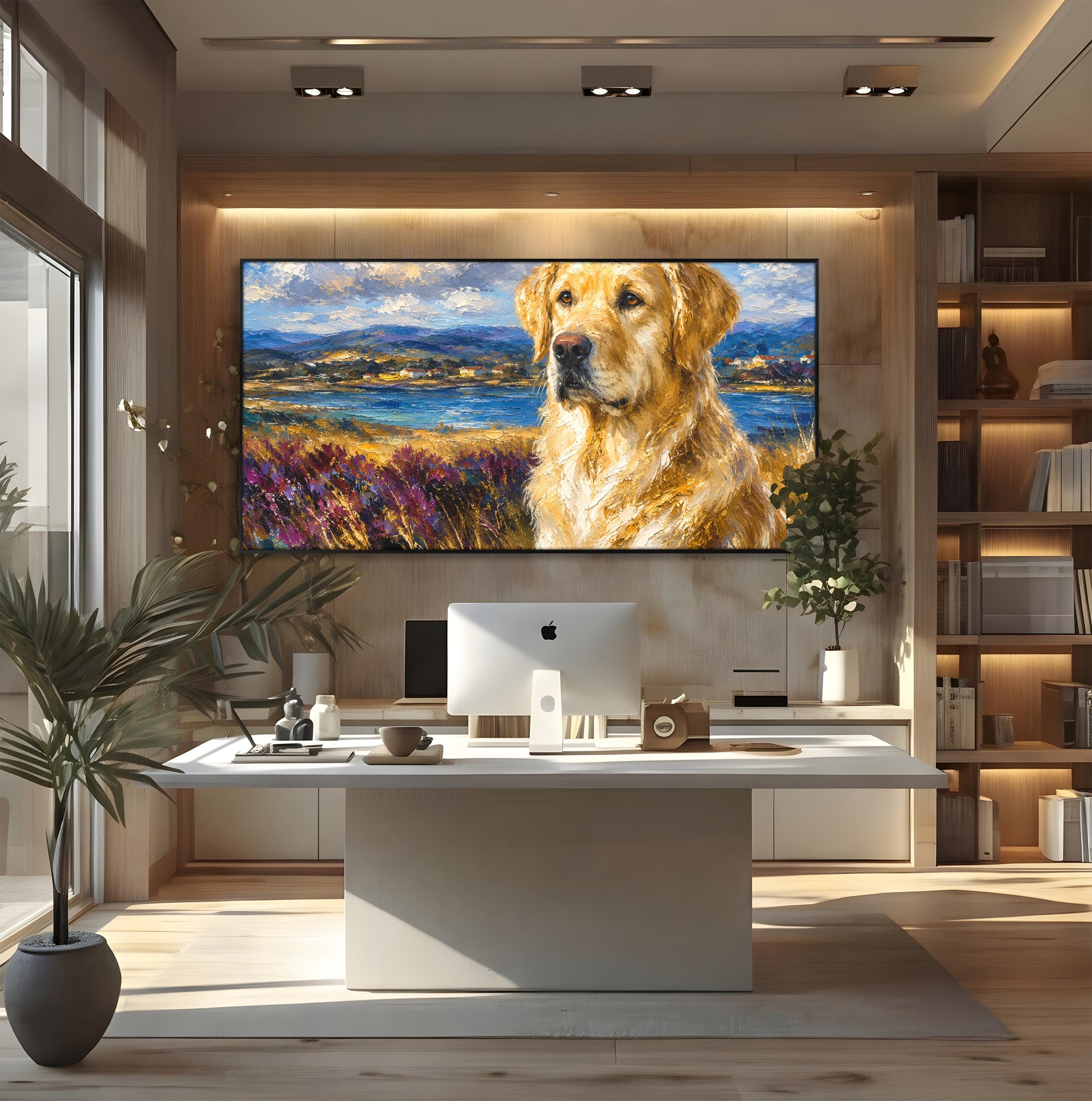 Tablou Canvas Premium LuxCanva® M1609, Golden Retriever in Peisaj, Golden Retriever, Peisaj, Caine, Natura, Living, Dormitor, Culori Vibrante