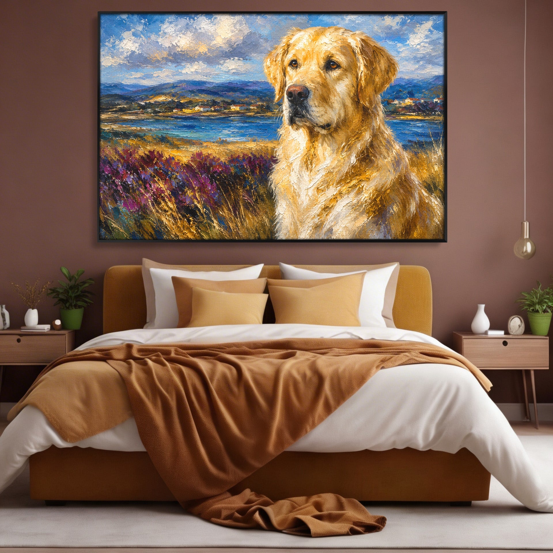 Tablou Canvas Premium LuxCanva® M1609, Golden Retriever in Peisaj, Golden Retriever, Peisaj, Caine, Natura, Living, Dormitor, Culori Vibrante
