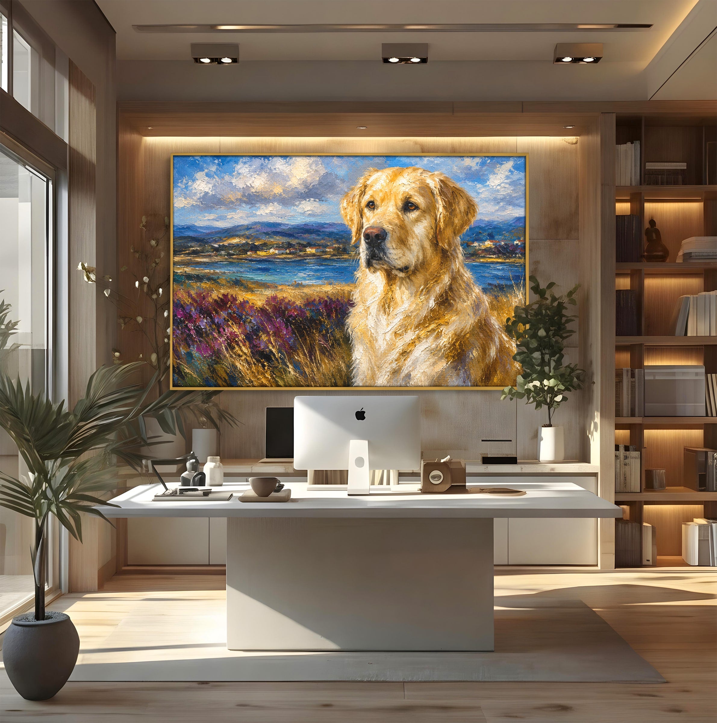 Tablou Canvas Premium LuxCanva® M1609, Golden Retriever in Peisaj, Golden Retriever, Peisaj, Caine, Natura, Living, Dormitor, Culori Vibrante