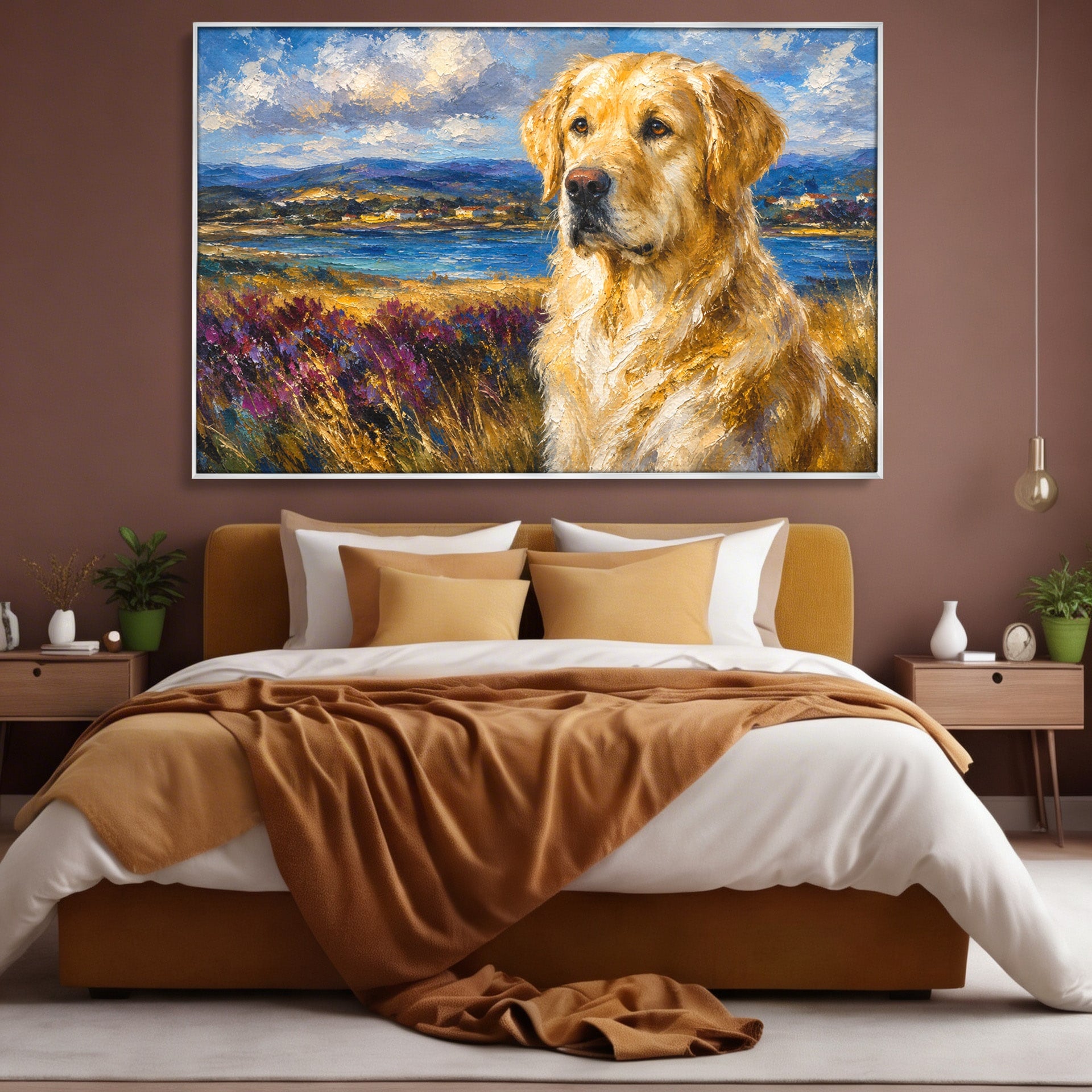 Tablou Canvas Premium LuxCanva® M1609, Golden Retriever in Peisaj, Golden Retriever, Peisaj, Caine, Natura, Living, Dormitor, Culori Vibrante