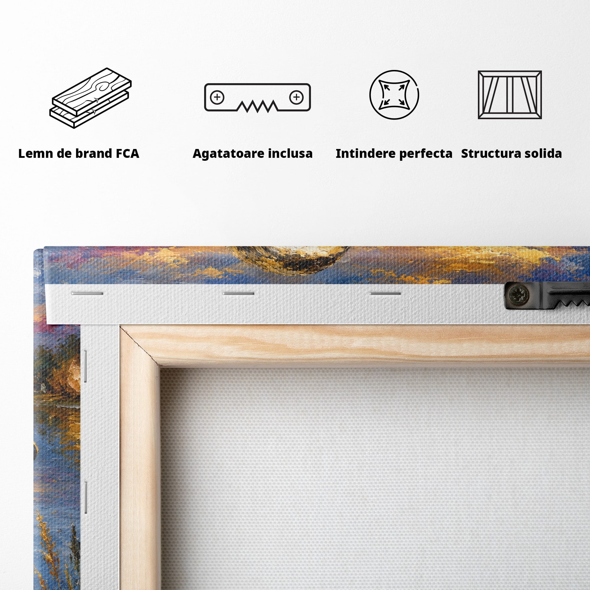 Tablou Canvas Premium LuxCanva® M1611, Rata La Apus, Rata, Apus, Peisaj, Natura, Lac, Living, Culori Vibrante