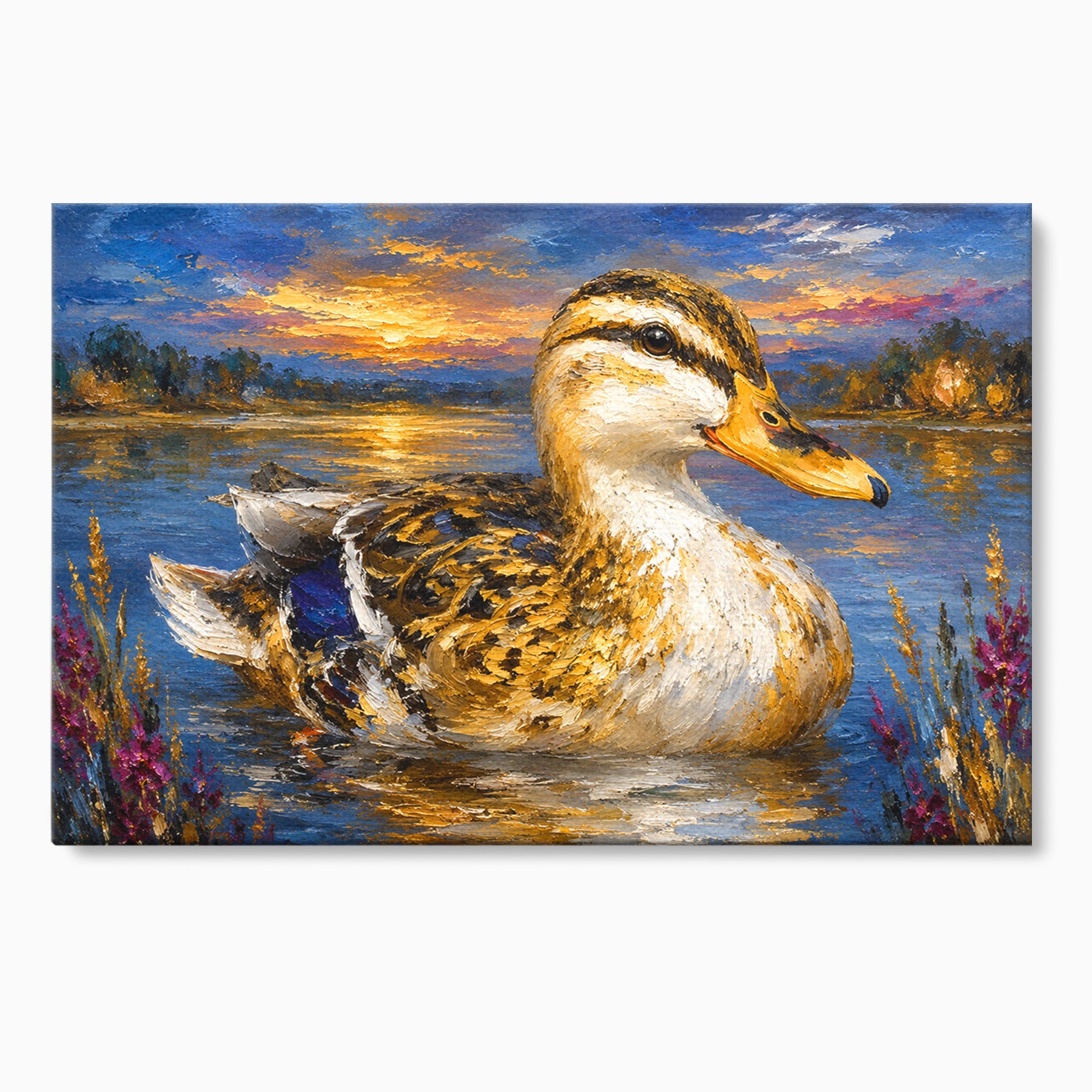Tablou Canvas Premium LuxCanva® M1611, Rata La Apus, Rata, Apus, Peisaj, Natura, Lac, Living, Culori Vibrante