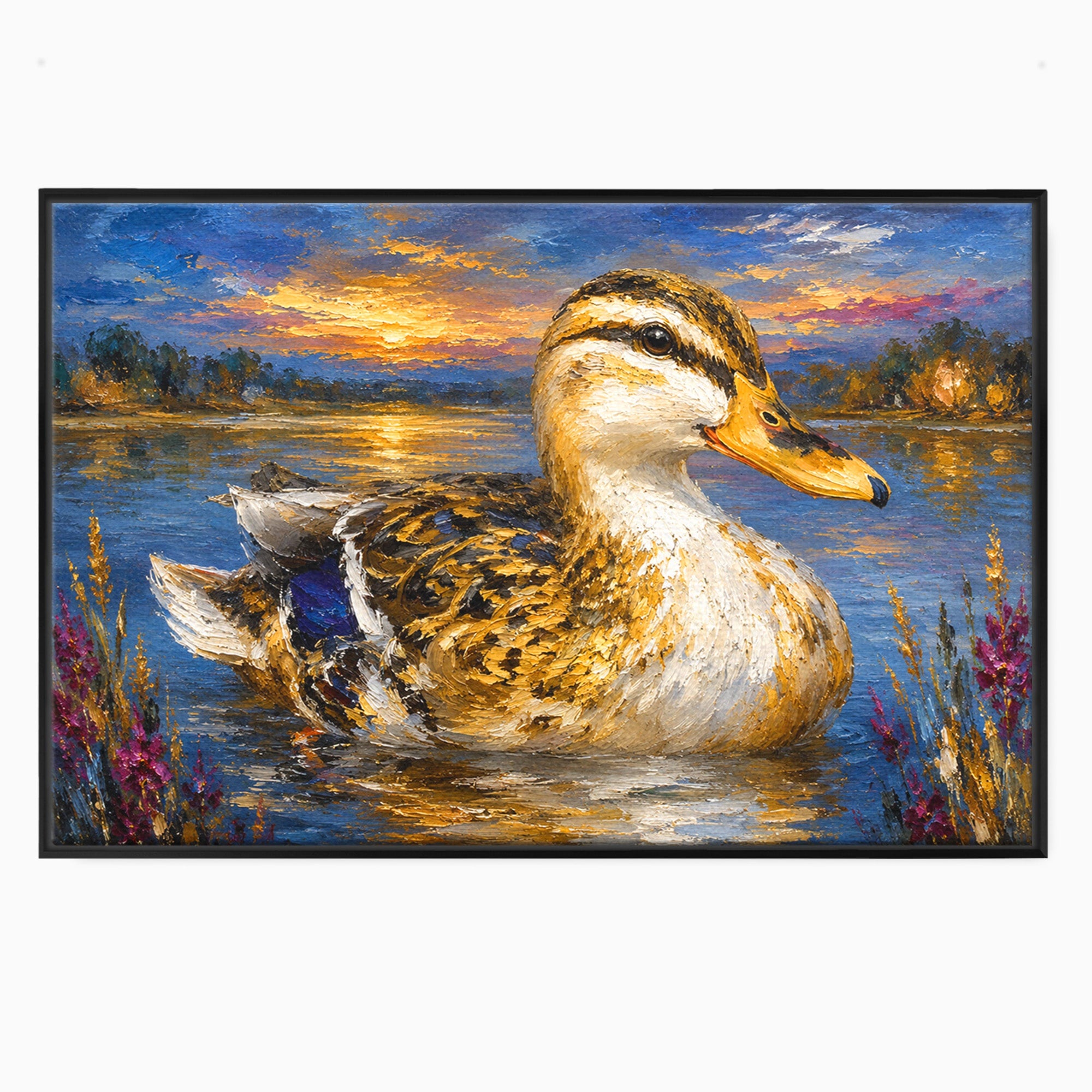 Tablou Canvas Premium LuxCanva® M1611, Rata La Apus, Rata, Apus, Peisaj, Natura, Lac, Living, Culori Vibrante