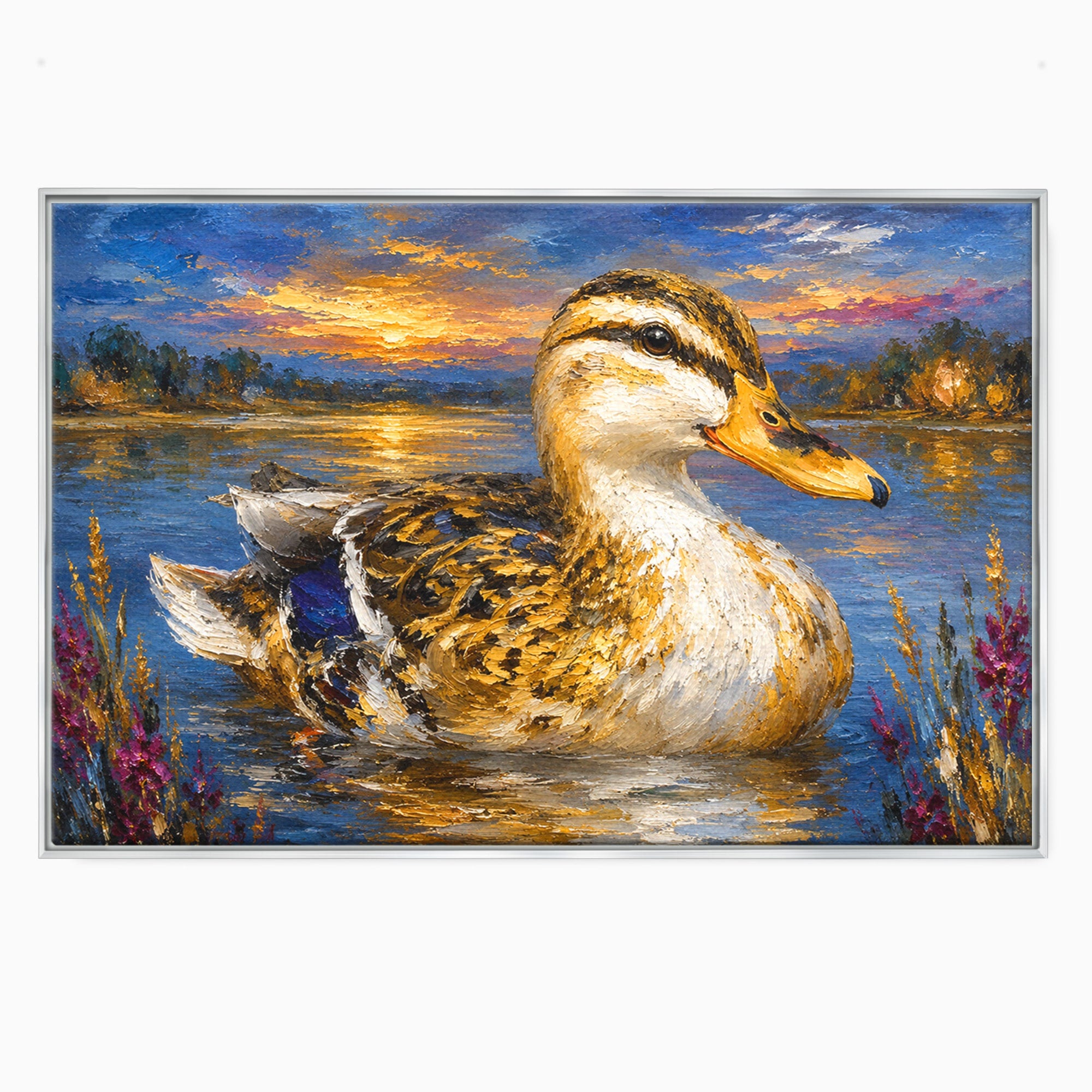 Tablou Canvas Premium LuxCanva® M1611, Rata La Apus, Rata, Apus, Peisaj, Natura, Lac, Living, Culori Vibrante