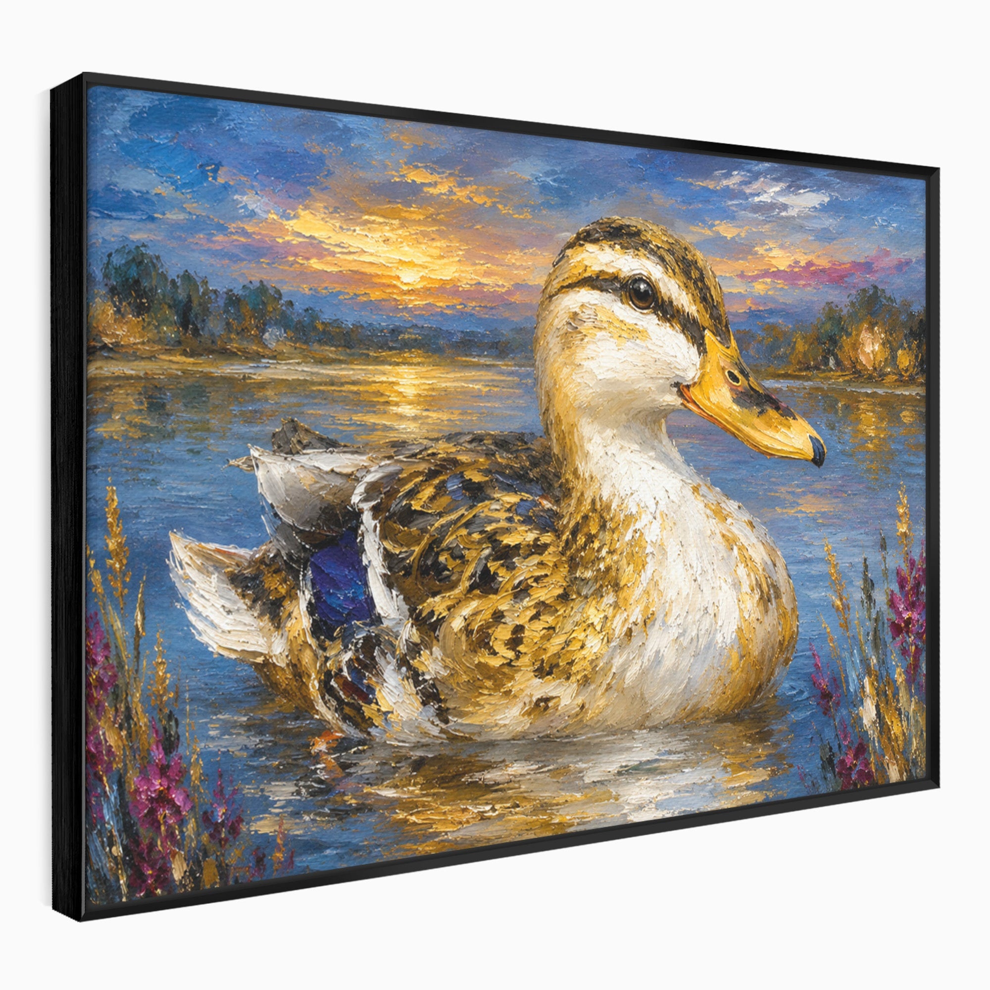 Tablou Canvas Premium LuxCanva® M1611, Rata La Apus, Rata, Apus, Peisaj, Natura, Lac, Living, Culori Vibrante