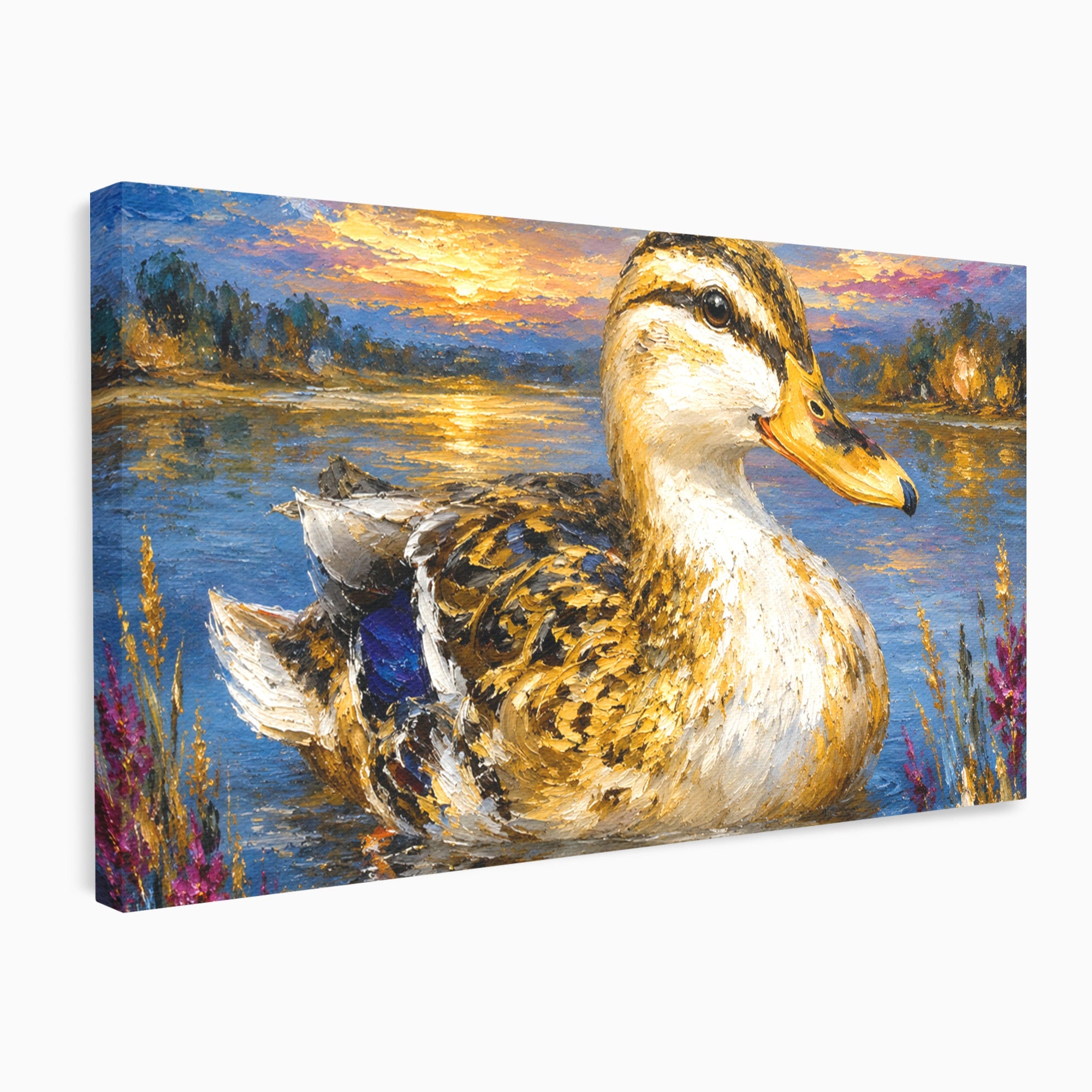 Tablou Canvas Premium LuxCanva® M1611, Rata La Apus, Rata, Apus, Peisaj, Natura, Lac, Living, Culori Vibrante