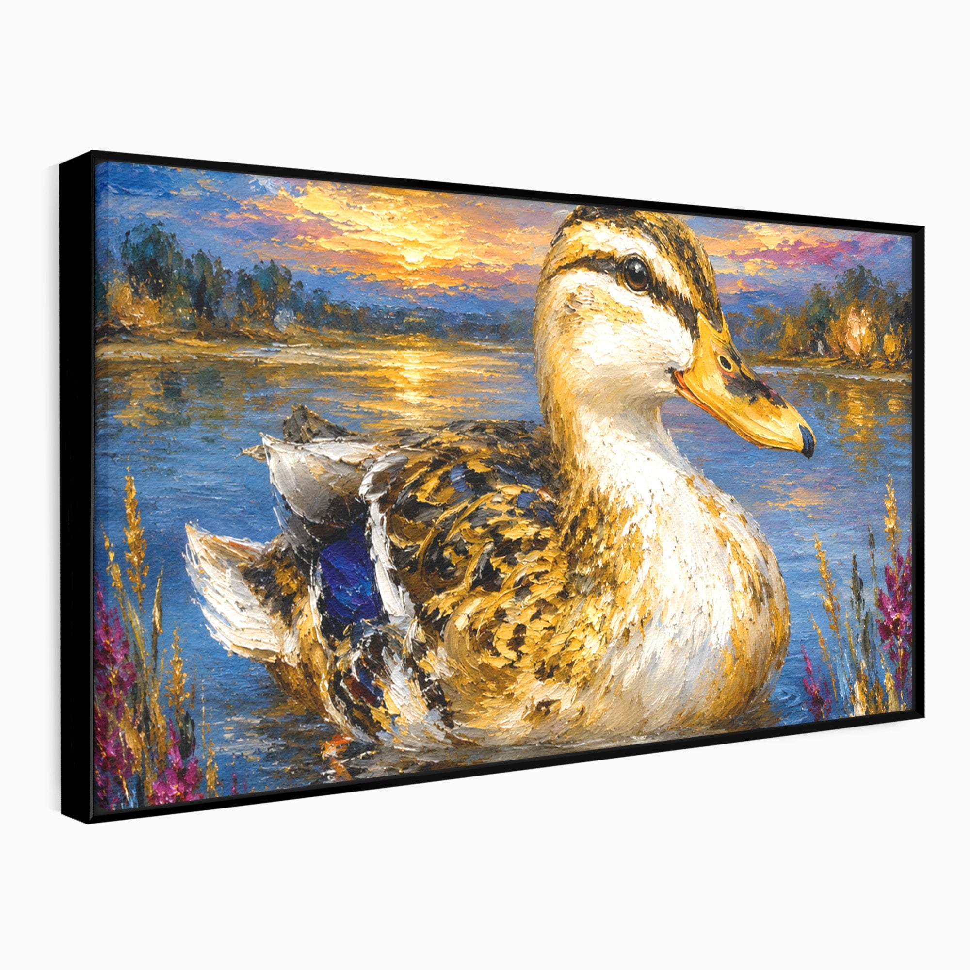 Tablou Canvas Premium LuxCanva® M1611, Rata La Apus, Rata, Apus, Peisaj, Natura, Lac, Living, Culori Vibrante