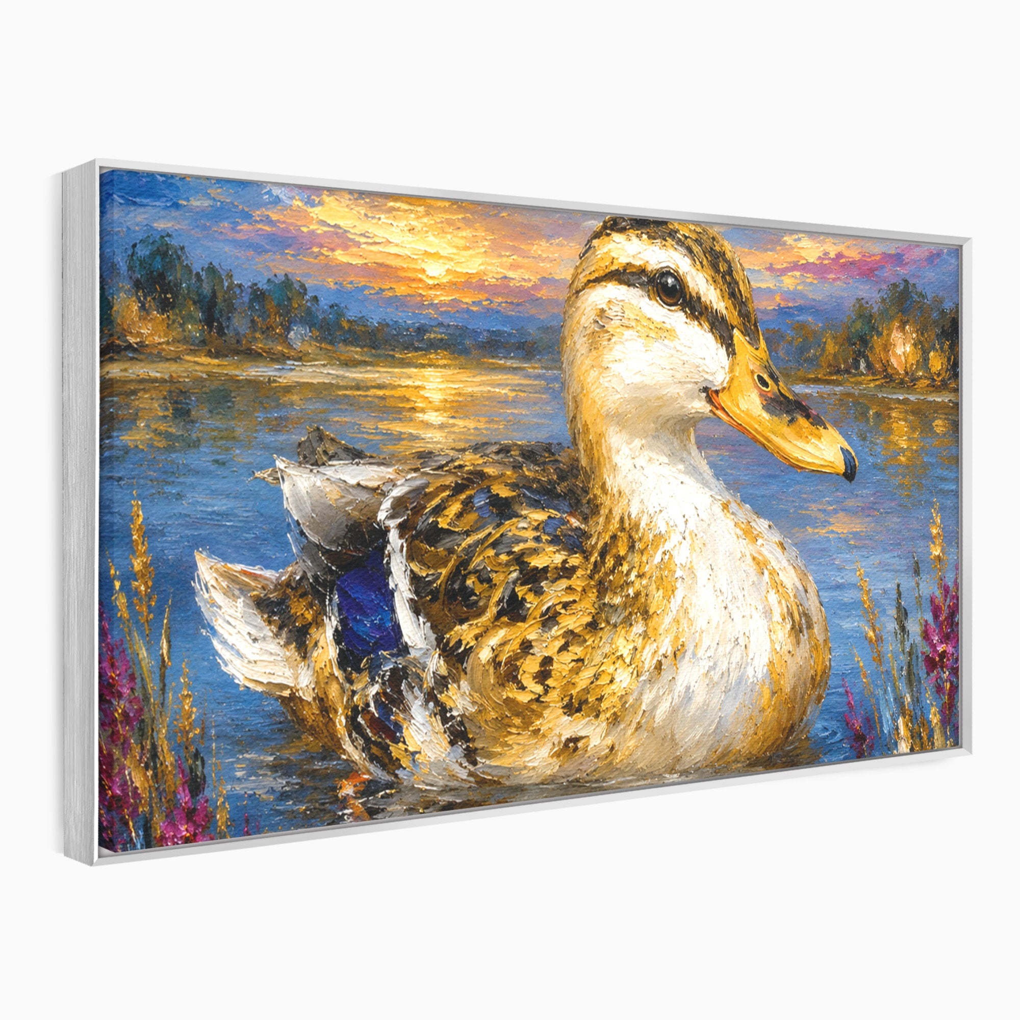 Tablou Canvas Premium LuxCanva® M1611, Rata La Apus, Rata, Apus, Peisaj, Natura, Lac, Living, Culori Vibrante