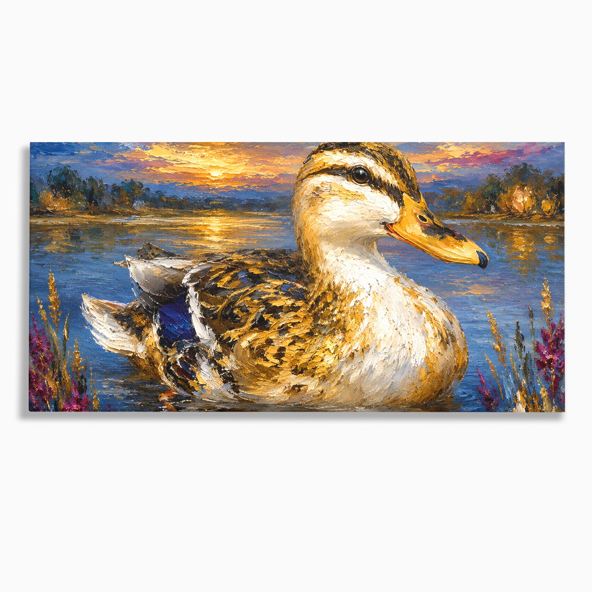 Tablou Canvas Premium LuxCanva® M1611, Rata La Apus, Rata, Apus, Peisaj, Natura, Lac, Living, Culori Vibrante