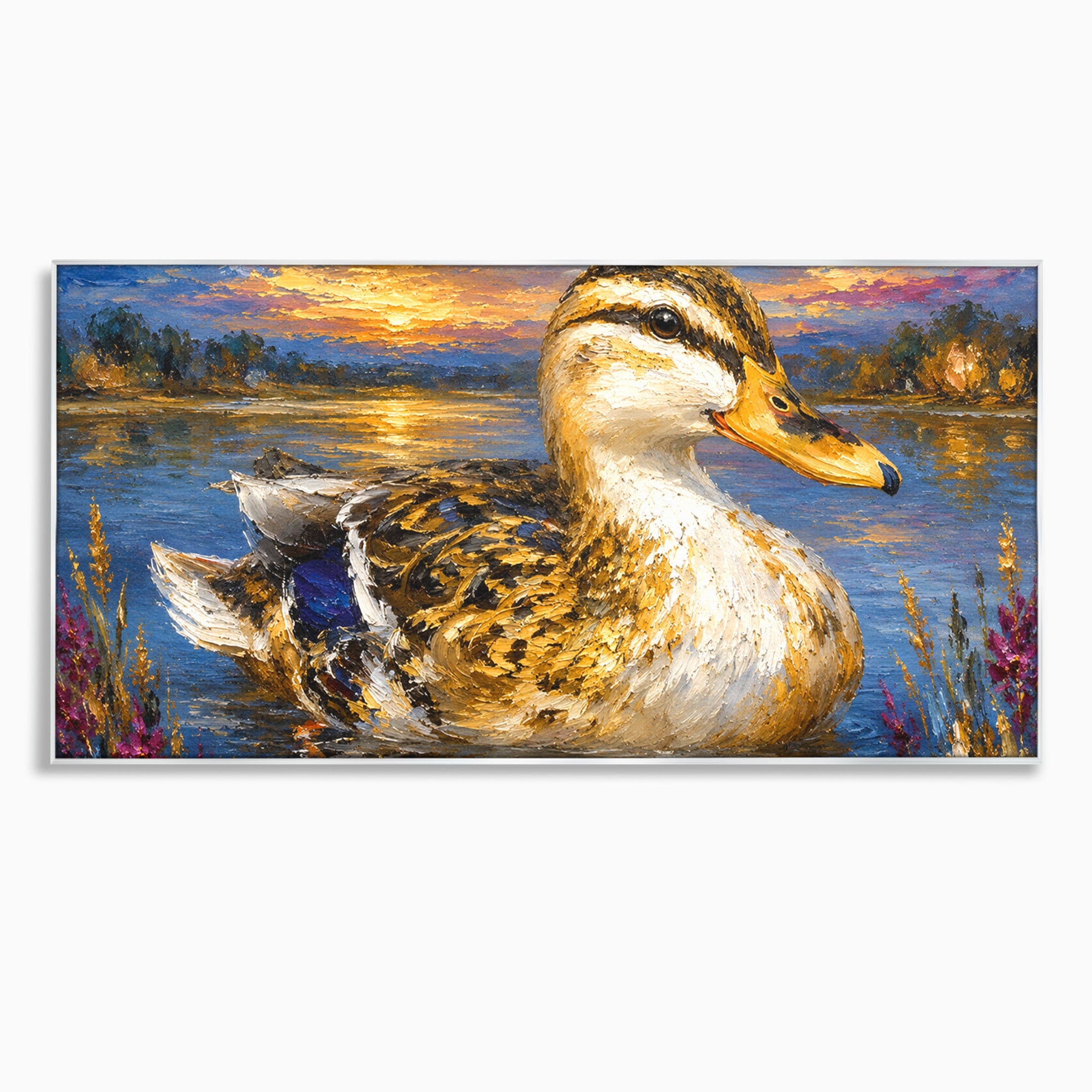 Tablou Canvas Premium LuxCanva® M1611, Rata La Apus, Rata, Apus, Peisaj, Natura, Lac, Living, Culori Vibrante