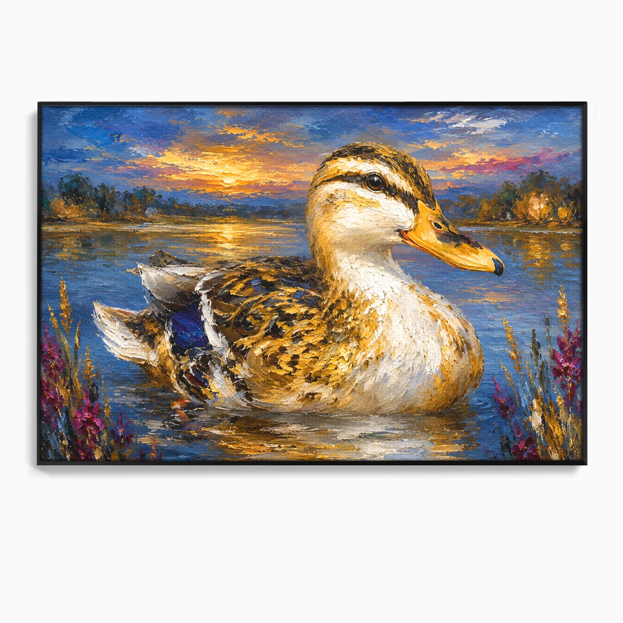 Tablou Canvas Premium LuxCanva® M1611, Rata La Apus, Rata, Apus, Peisaj, Natura, Lac, Living, Culori Vibrante