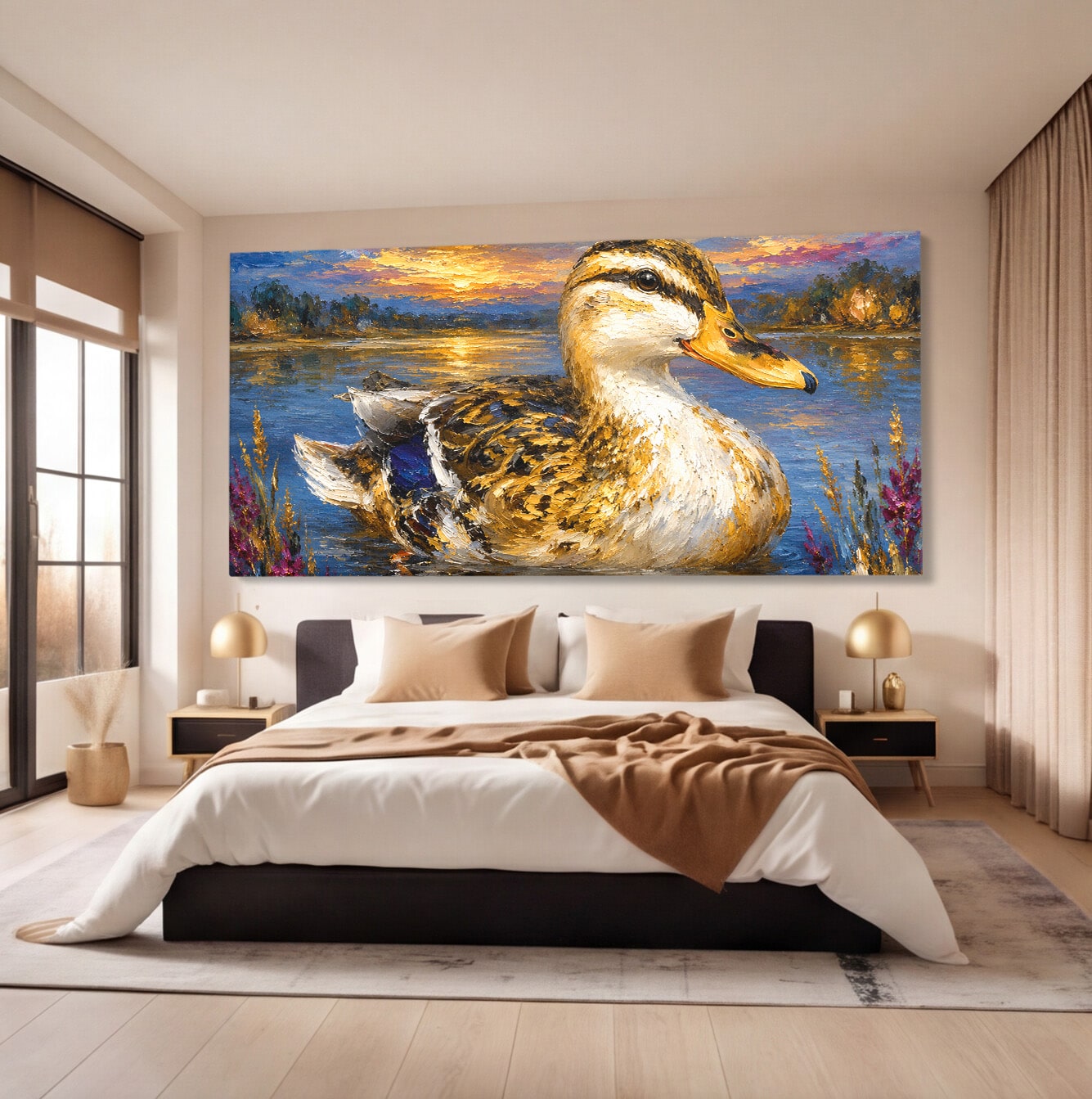 Tablou Canvas Premium LuxCanva® M1611, Rata La Apus, Rata, Apus, Peisaj, Natura, Lac, Living, Culori Vibrante