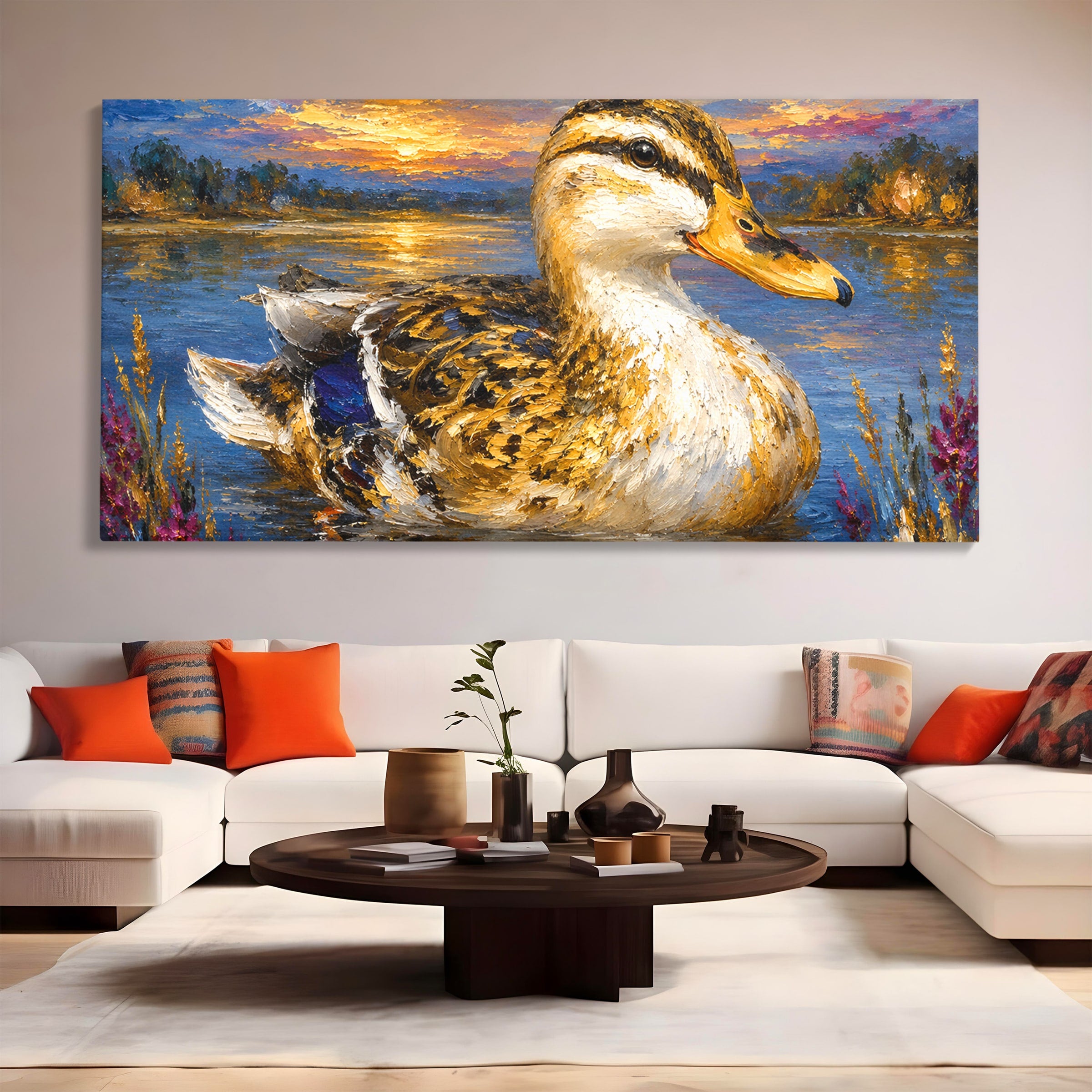 Tablou Canvas Premium LuxCanva® M1611, Rata La Apus, Rata, Apus, Peisaj, Natura, Lac, Living, Culori Vibrante