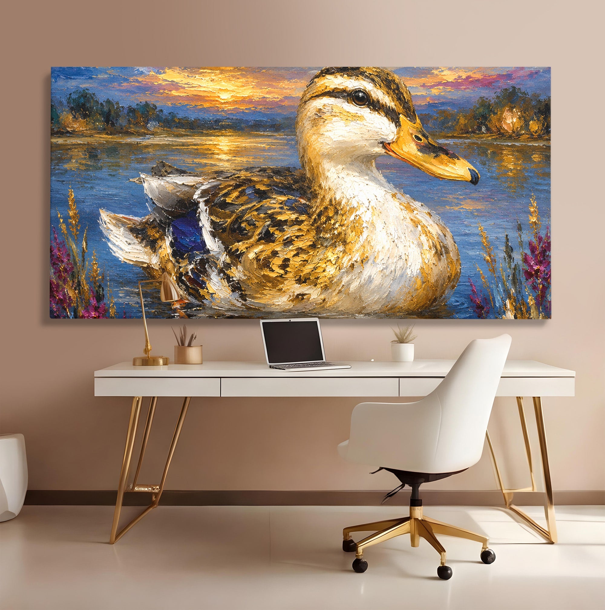 Tablou Canvas Premium LuxCanva® M1611, Rata La Apus, Rata, Apus, Peisaj, Natura, Lac, Living, Culori Vibrante
