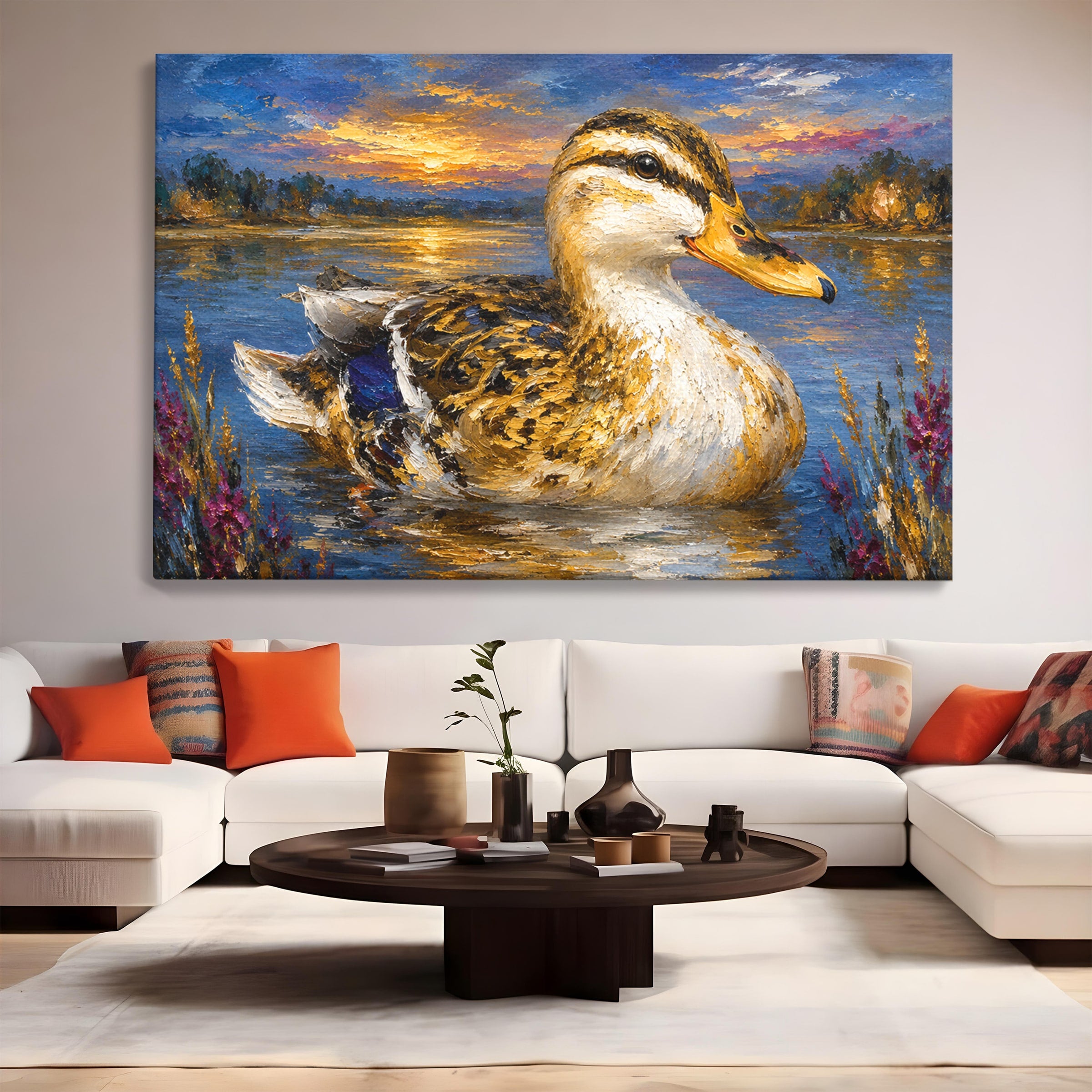 Tablou Canvas Premium LuxCanva® M1611, Rata La Apus, Rata, Apus, Peisaj, Natura, Lac, Living, Culori Vibrante