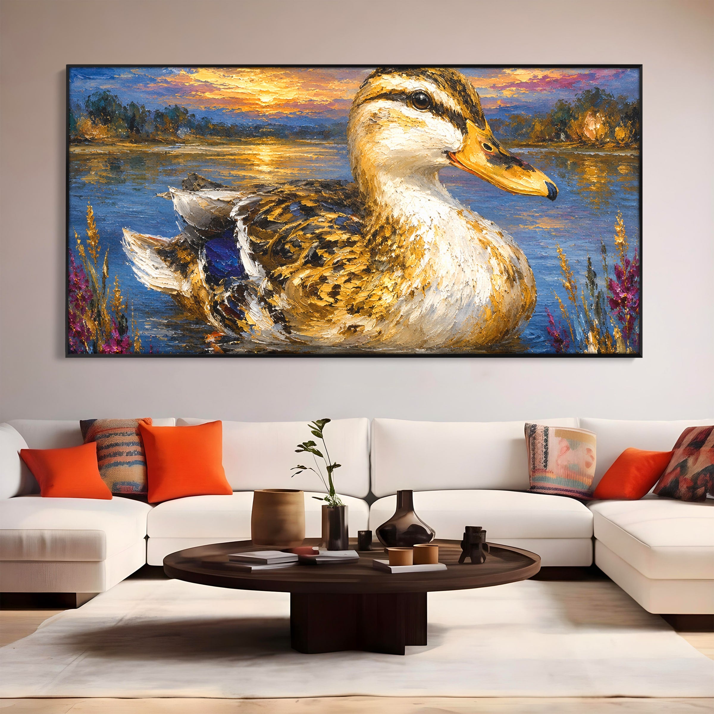 Tablou Canvas Premium LuxCanva® M1611, Rata La Apus, Rata, Apus, Peisaj, Natura, Lac, Living, Culori Vibrante