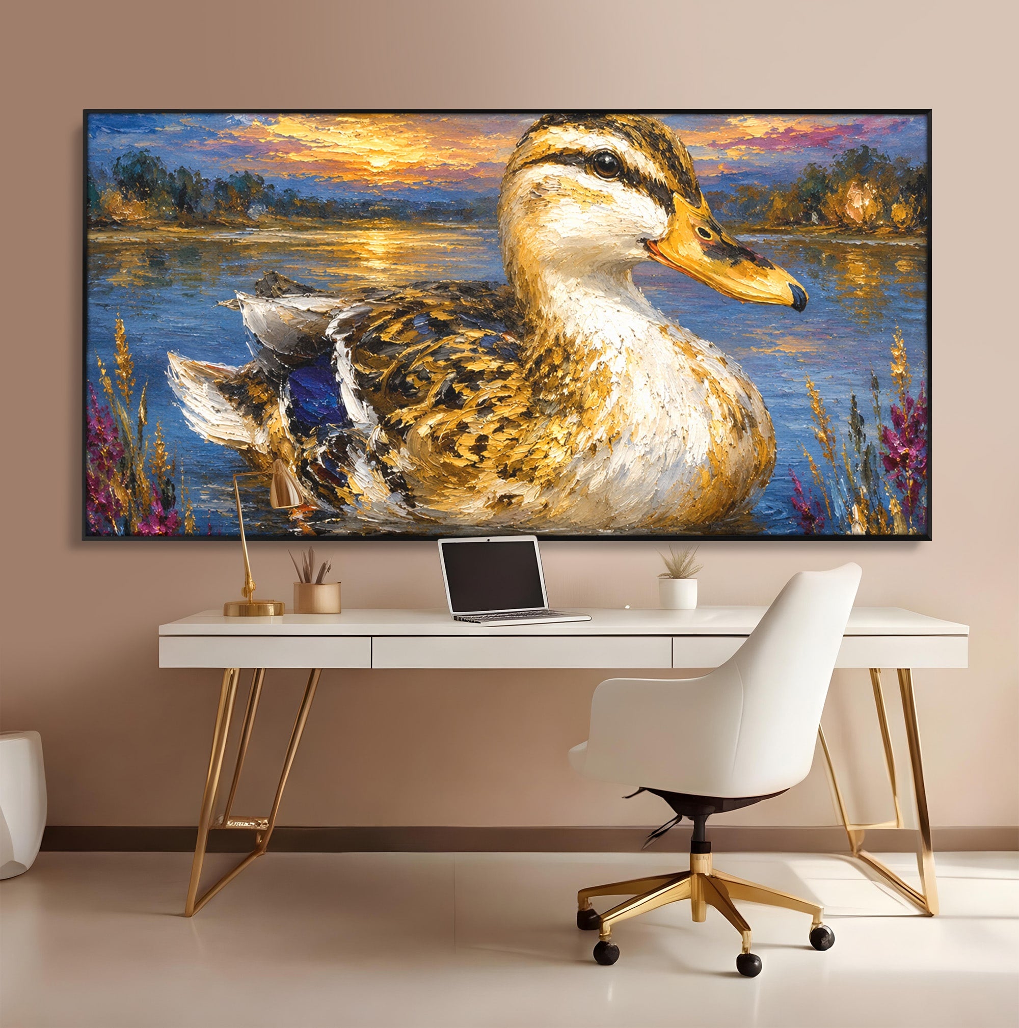 Tablou Canvas Premium LuxCanva® M1611, Rata La Apus, Rata, Apus, Peisaj, Natura, Lac, Living, Culori Vibrante