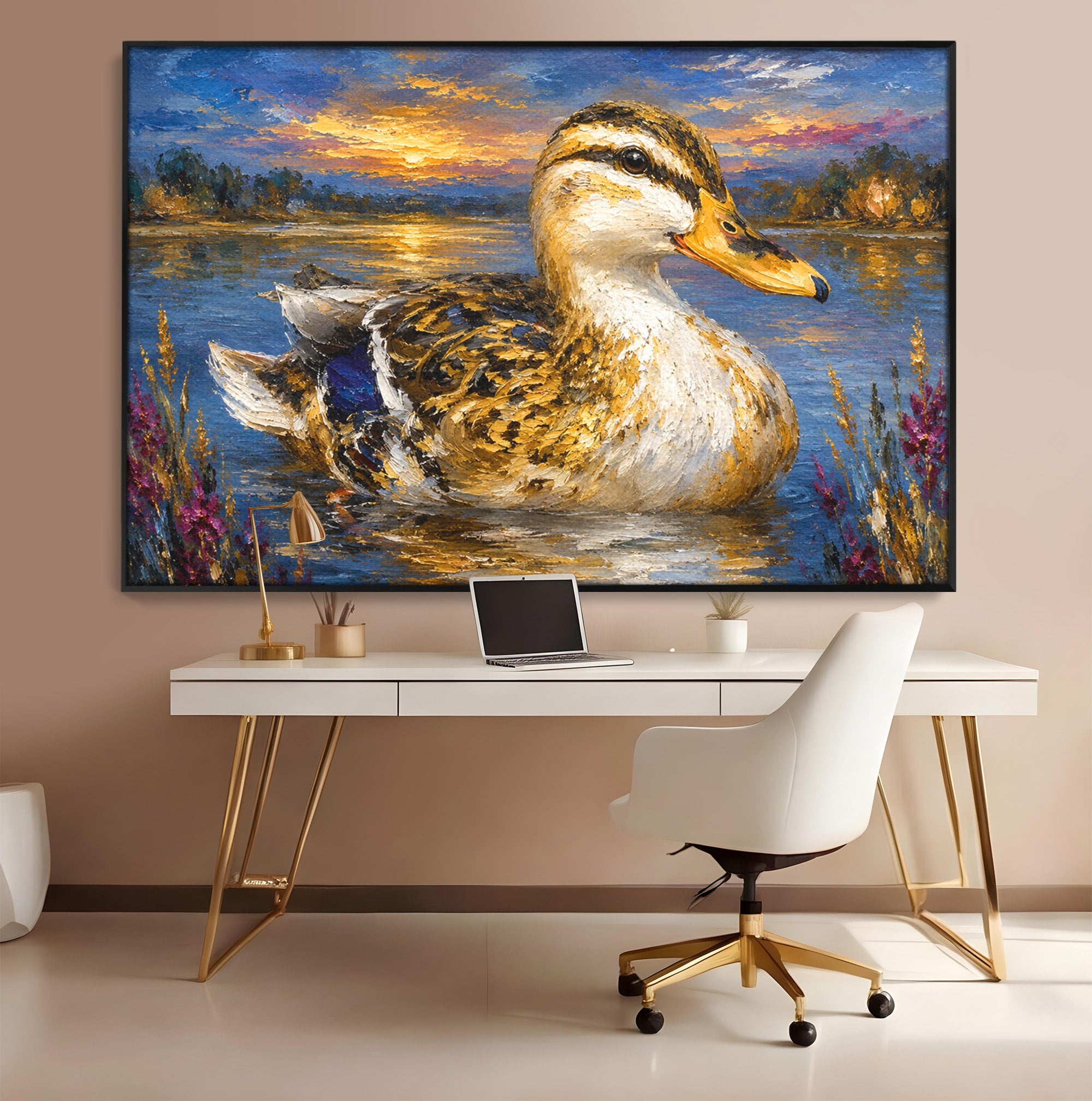Tablou Canvas Premium LuxCanva® M1611, Rata La Apus, Rata, Apus, Peisaj, Natura, Lac, Living, Culori Vibrante