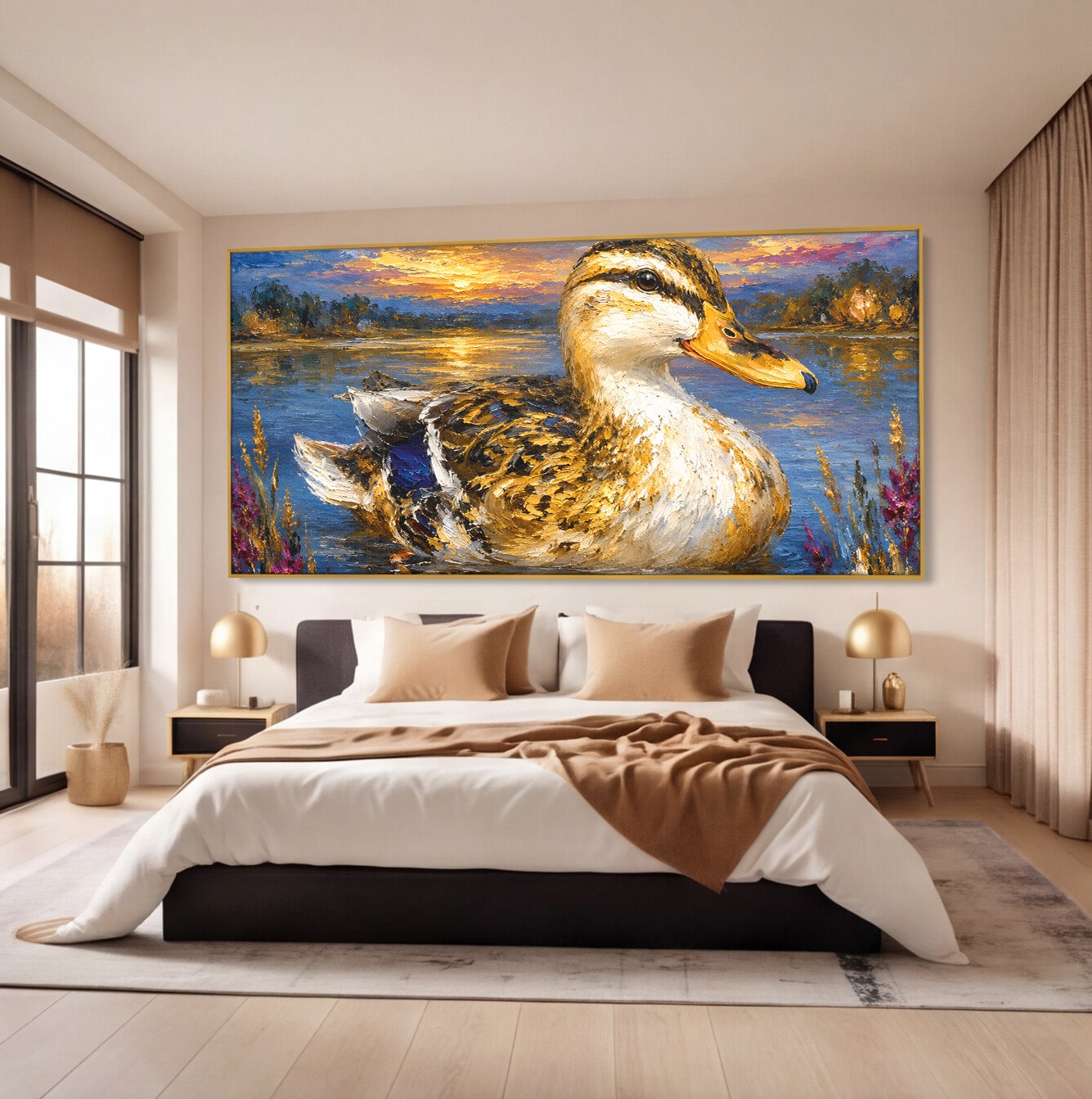 Tablou Canvas Premium LuxCanva® M1611, Rata La Apus, Rata, Apus, Peisaj, Natura, Lac, Living, Culori Vibrante